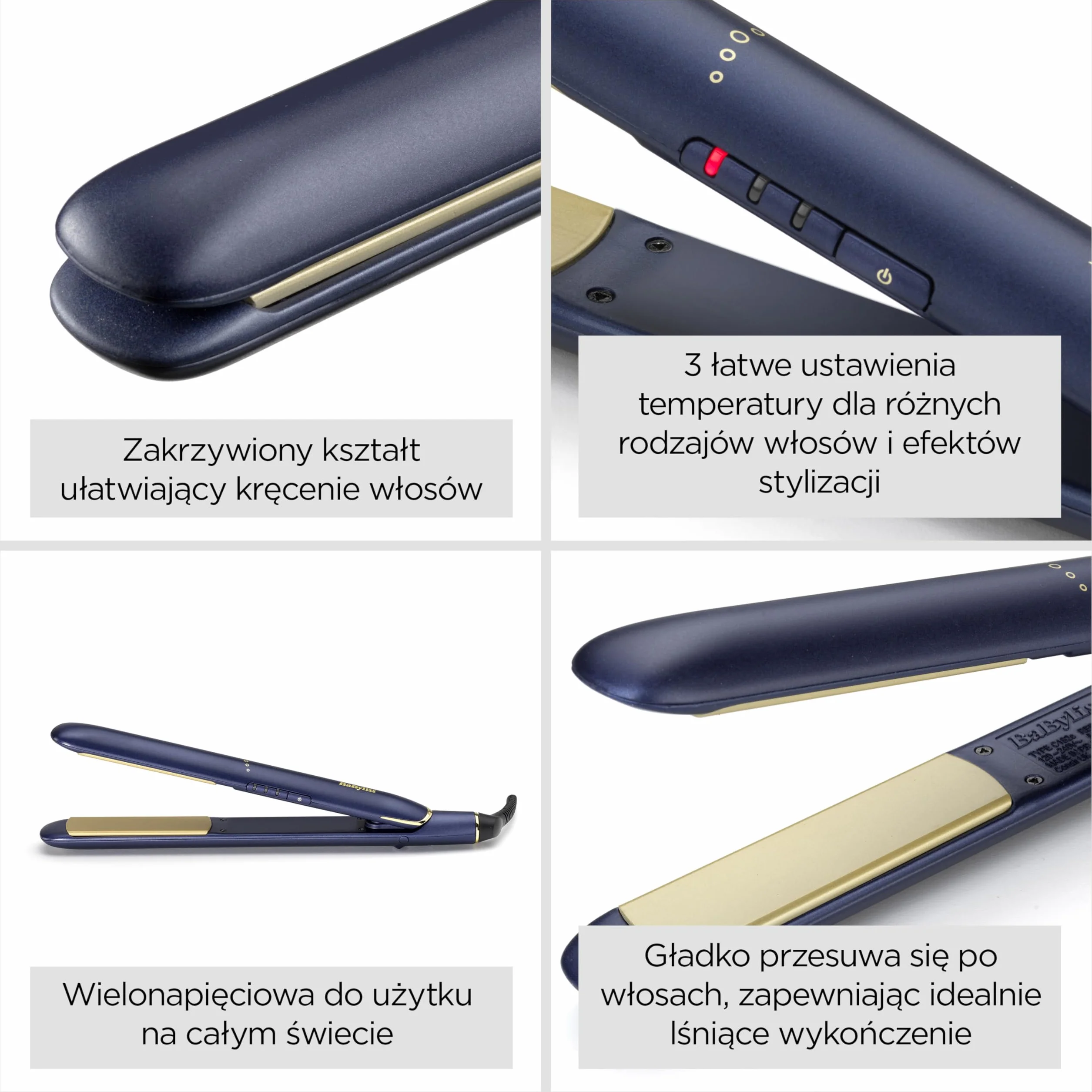 Prostownica BaByliss Midnight Luxe- ceramiczne płytki ruchome zapewniają gładkie prostowanie, szybkie nagrzewanie w 30s., 3 ustawienia temperatury do 235°C, możliwość stosowania na całym świecie,251PE