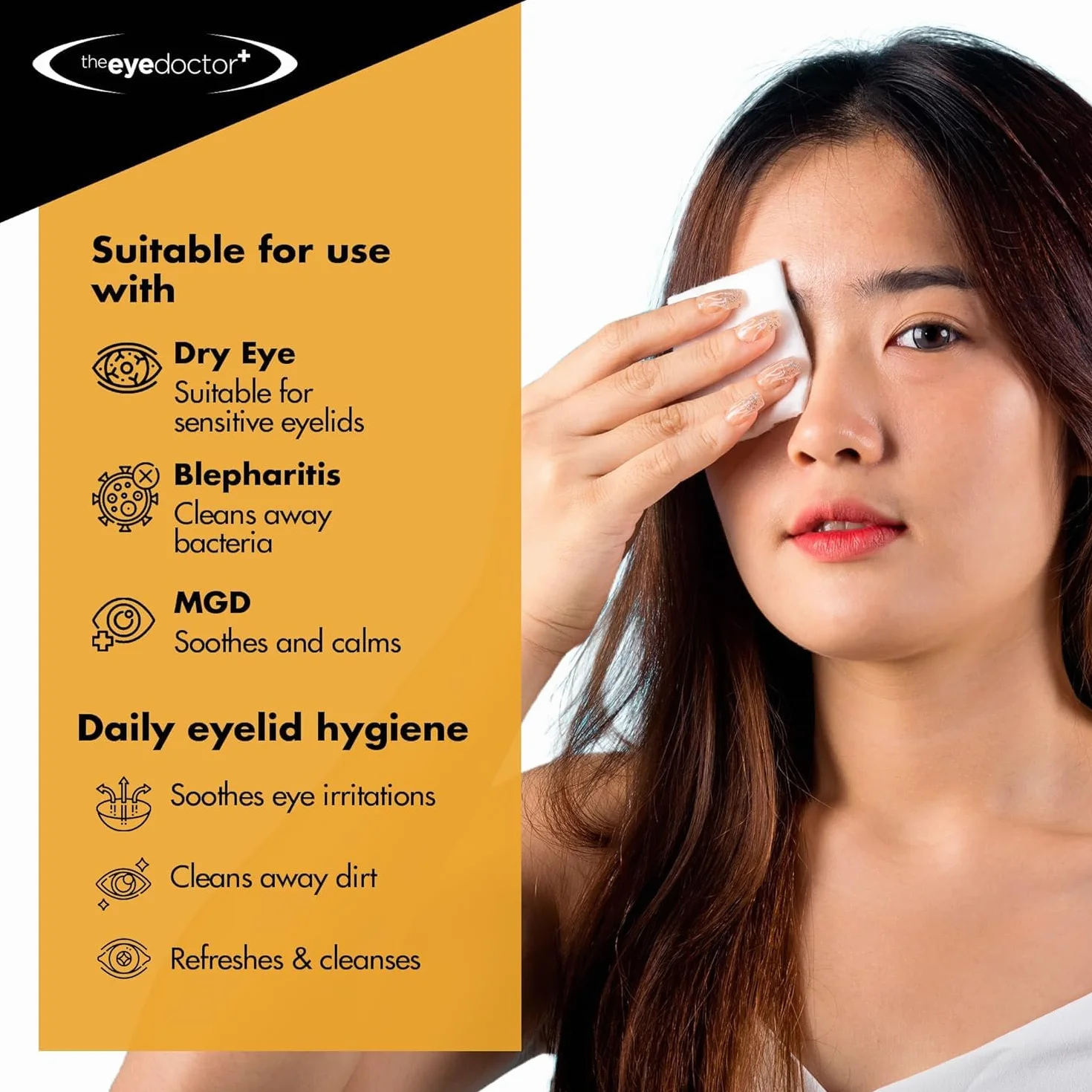The Eye Doctor Chusteczki do powiek - 40 x pojedynczo owinięte chusteczki do oczyszczania powiek - odpowiednie do stosowania z wrażliwymi oczami, suchymi oczami, zapaleniem powiek i MGD - nie zawiera