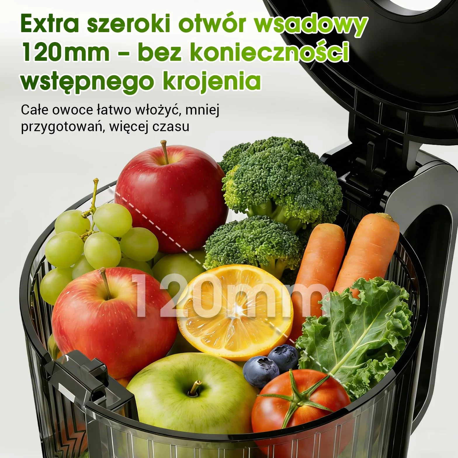 WETIE Wyciskarka Wolnoobrotowa 120 mm Podajnik XXL 99% Wydajność Bez BPA 2 Szklanki