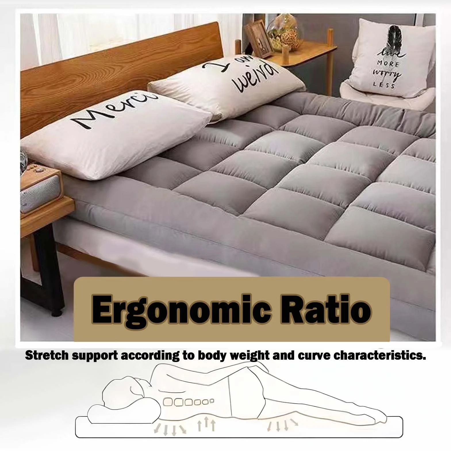 Futon Materac z wiązaniami, japoński materac tatami, składany materac typu queen, wolnostojący, materac podłogowy, przenośny materac (120 x 200 cm, szary)