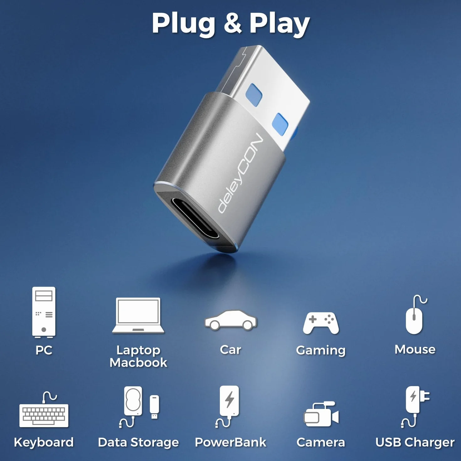 deleyCON Adapter USB-C (2 Szt.) USB 3.0 5 Gbps - Gniazdo USB-C do Wtyku USB-A - do iPhone 17/16/15, iPad, Galaxy S25/S24/S23, A56, A16, Laptopa, CarPlay itp.