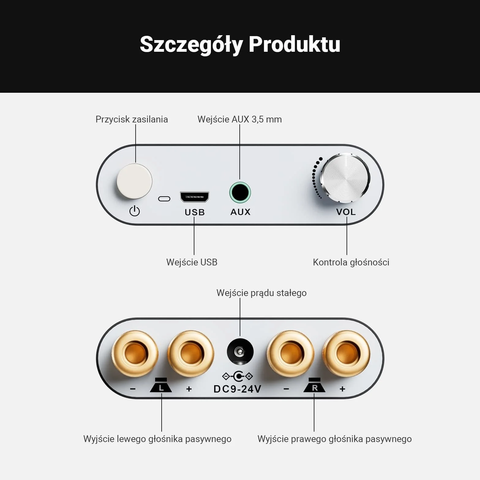 Fosi Audio ZK-1002D Mini Wzmacniacz Audio Bluetooth, Wzmacniacz Stereo HIFI 100 W x2 z Wejściem Bluetooth/AUX/USB, 2-Kanałowy Podwójny Wzmacniacz Mocy TPA3116D2