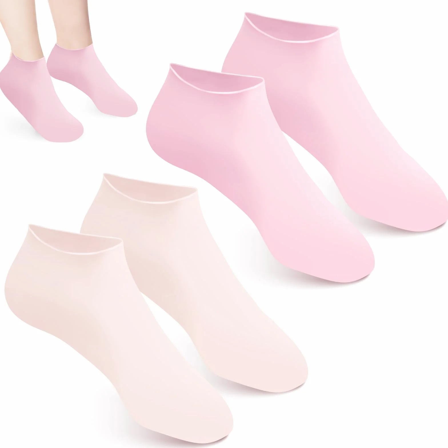2 Pary Silikonowe Skarpetki do Pedicure, Skarpetki Nawilzajace Spa dla Kobiet Miekkie Skarpetki Zelowe do Stóp na Suche Popekane Piety Stopy Palce (Rózowy, Bezowy)