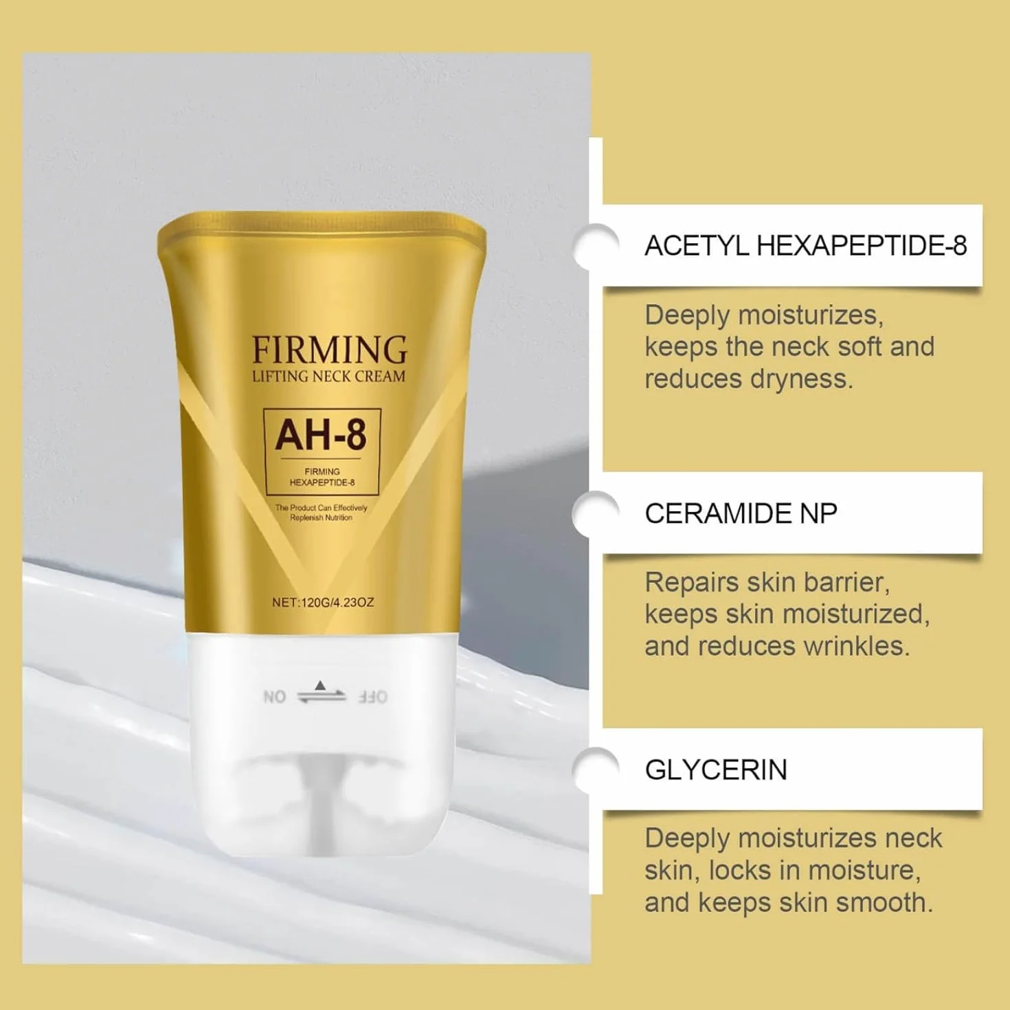 AH-8 Firming Neck Cream for Crepey Skin Body Care Comfort, Neck Firming Cream Contains Hexapeptide, Reduce Wrinkles Fine Lines, Firm and Lift Sagging Skin (2 PCS)