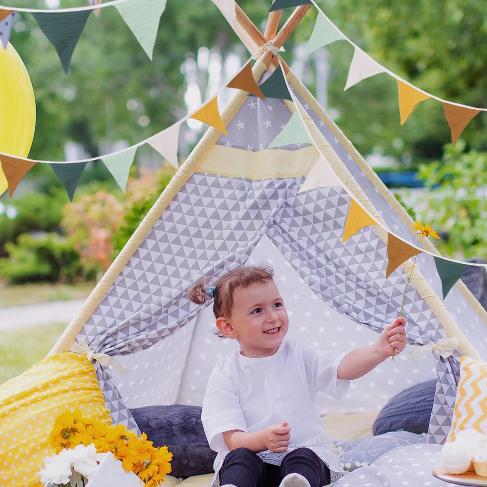 Fabric Bunting Baner girlanda z materiału muślinowego 2,6 m wielokolorowa trójkątna flaga do pokoju dziecięcego