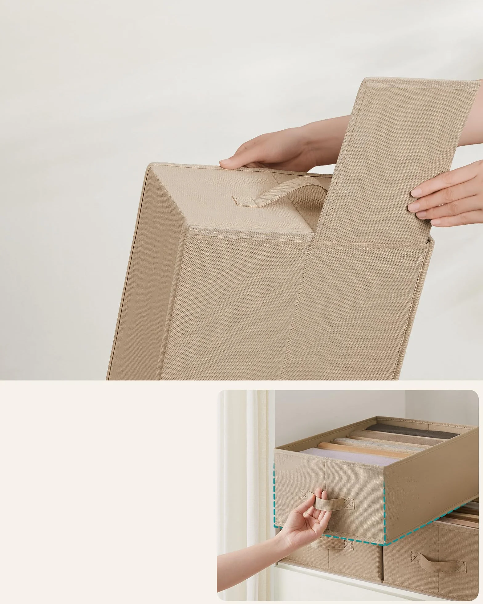 SONGMICS Organizer z 6 przegródkami 42x30x17 cm pudełko do przechowywania piaskowo-beżowy