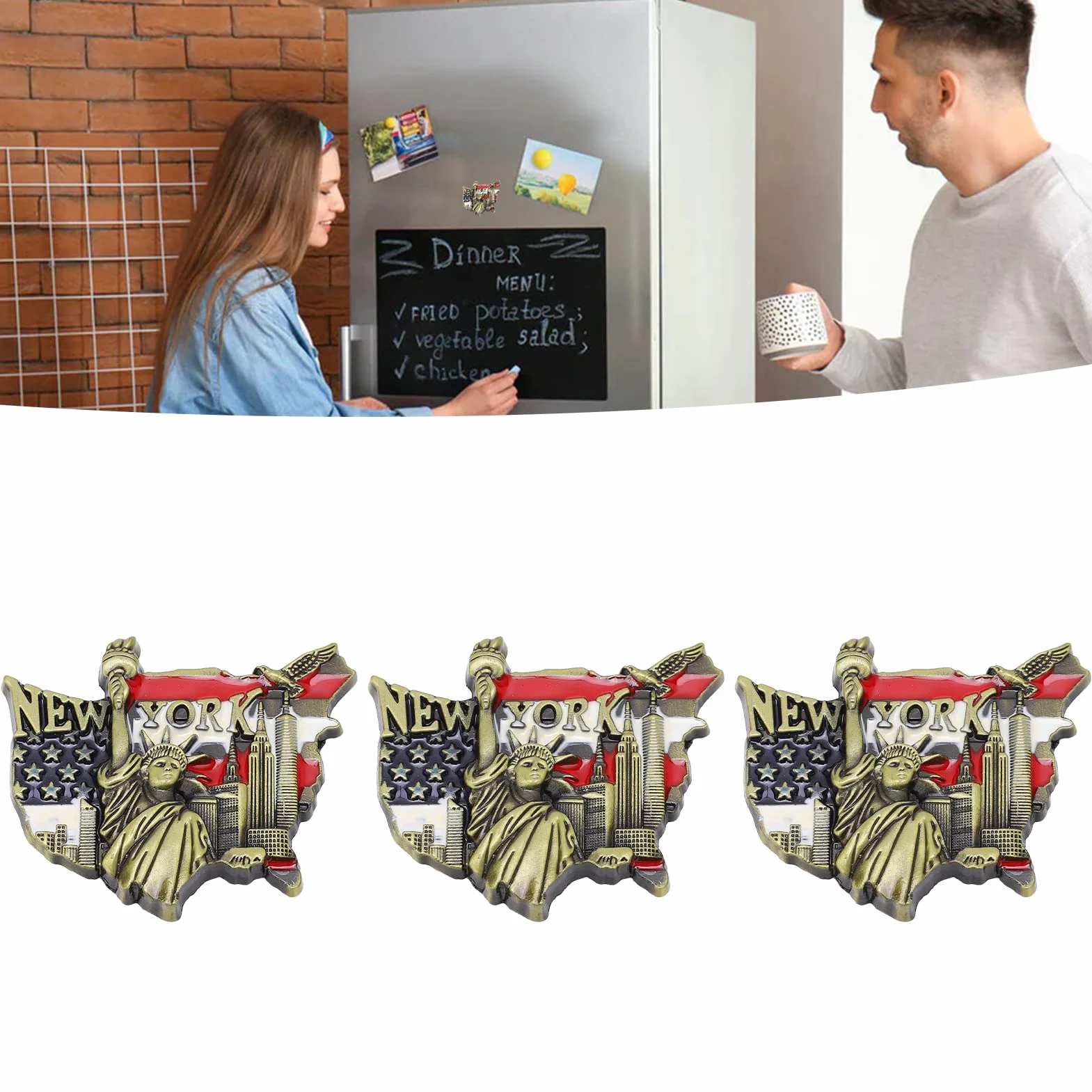 3 Szt. Zestaw Magnesów na Lodówkę, Nowy Jork Pamiątkowe Magnesy na Lodówkę Osobowość Tablice na Lodówkę Mapy Dekoracje