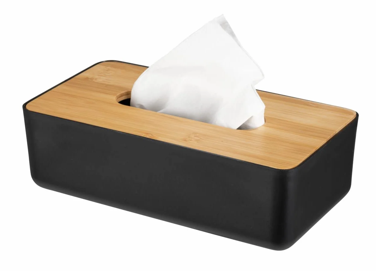 WENKO Rotello chusteczki kosmetyczne plastikowa pokrywa bambusowa 24 x 7,5 x 12,7 cm czarne/kolor naturalny