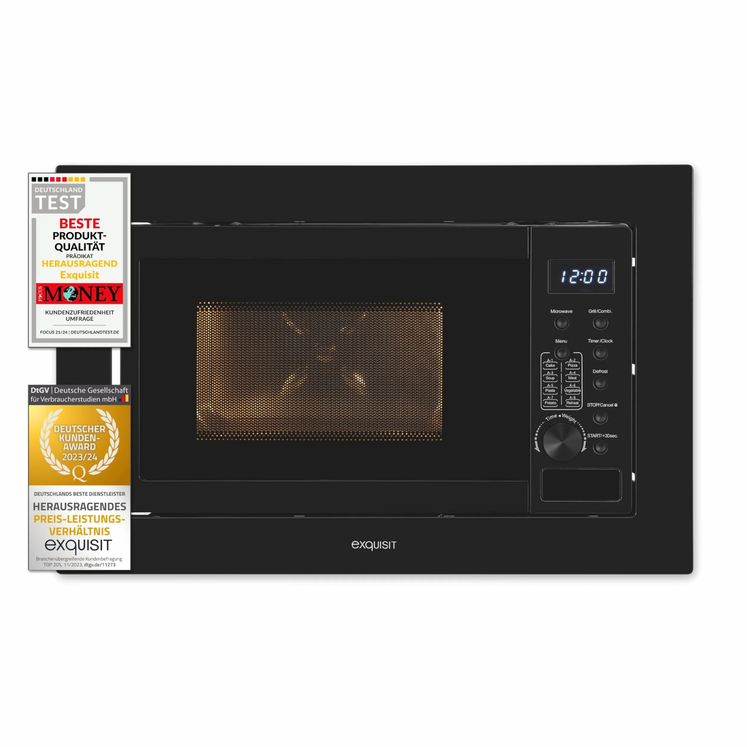 Exquisit Kuchenka mikrofalowa do zabudowy 20 l 800 W z grillem 1000 W czarna stal nierdzewna 8 programów