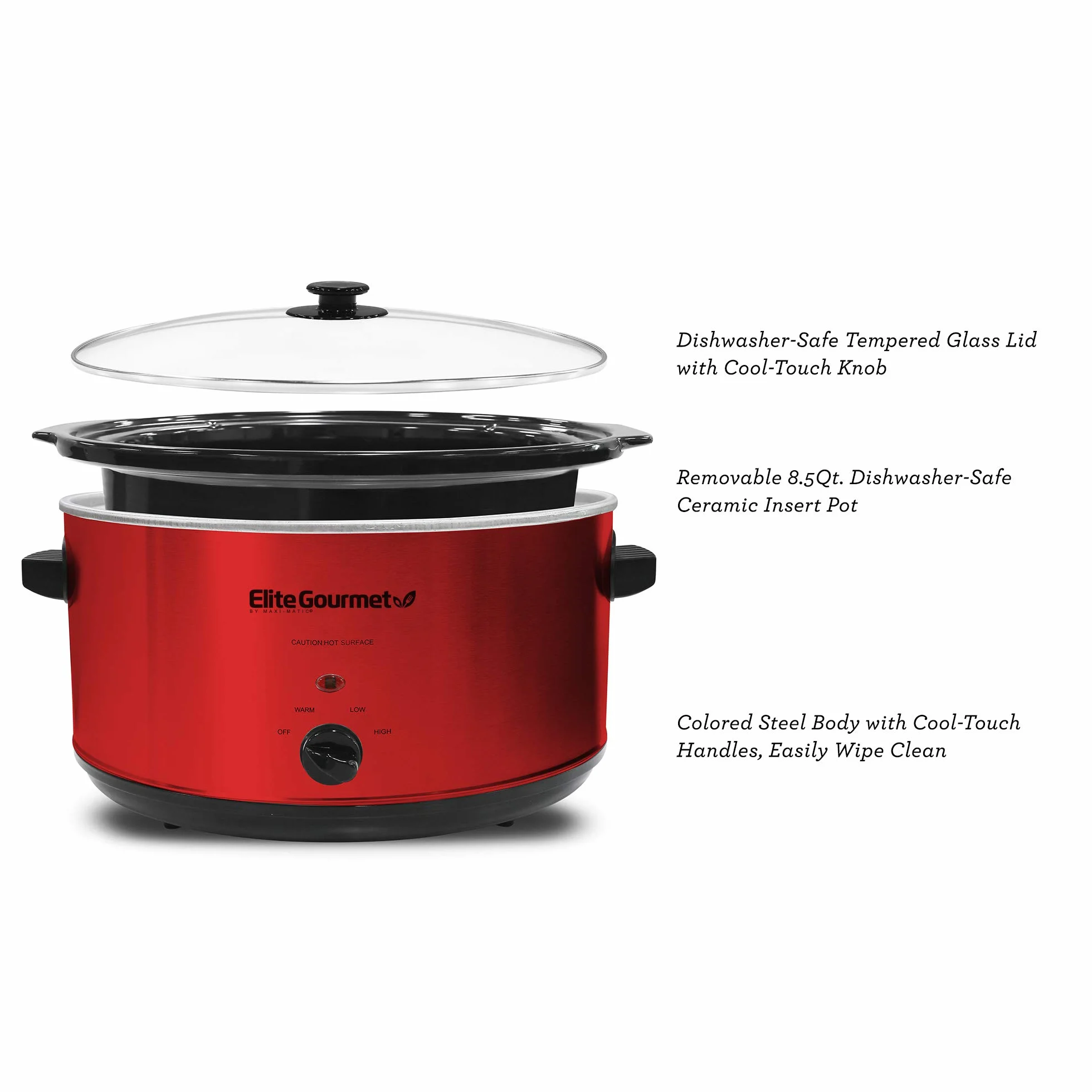 Elite Gourmet MST-900RXT garnek elektryczny ceramiczny 8 l regulowana temperatura szklana pokrywka