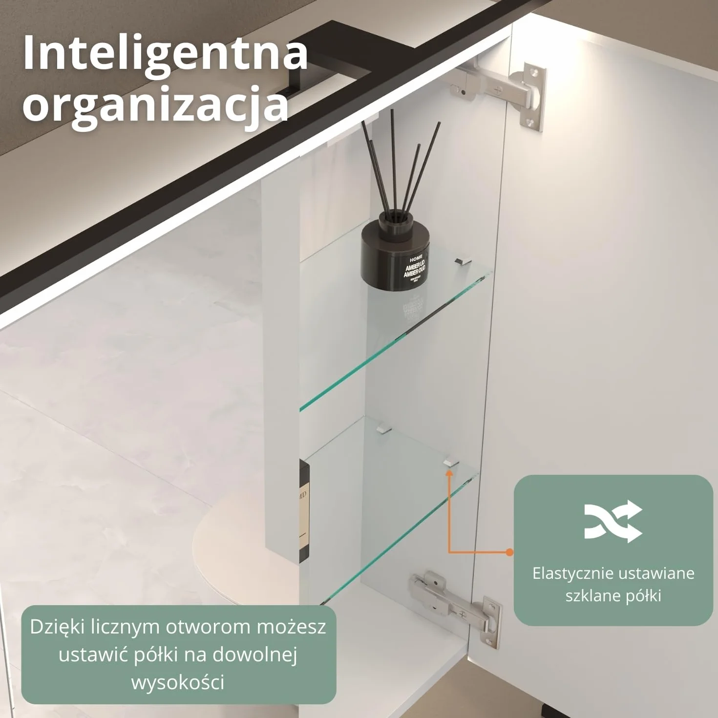 Planetmöbel ARIA Szafka z lustrem i oświetleniem 100 x 70 x 16 cm wisząca szafka łazienkowa Biało szara z gniazdkiem elektrycznym