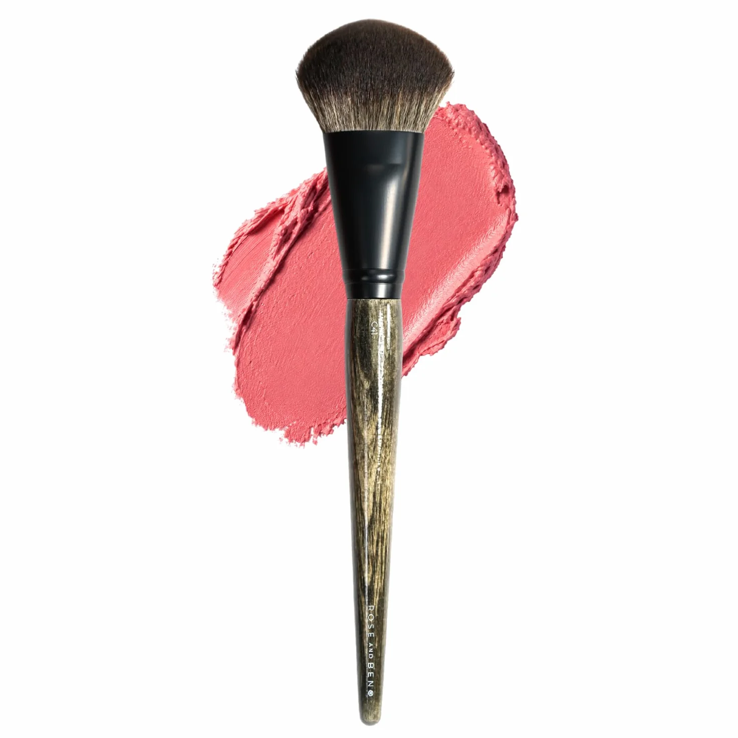 Rose and Ben Beauty Pędzel do różu | Profesjonalny pędzel do nieskazitelnego makijażu | Kątowy nie gubi włosia i bez okrucieństwa do kosmetyków tłoczonych, puder i kremów