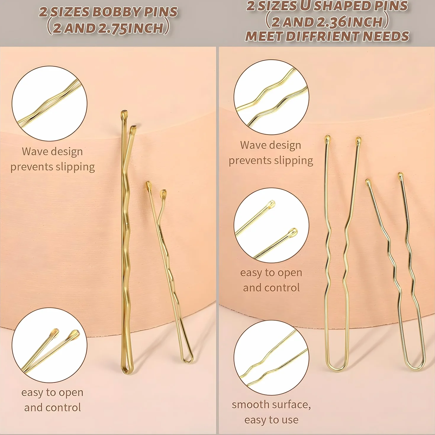 Spinka do włosów w kształcie litery U 500 sztuk 2-2,75 cala przezroczysta złoto