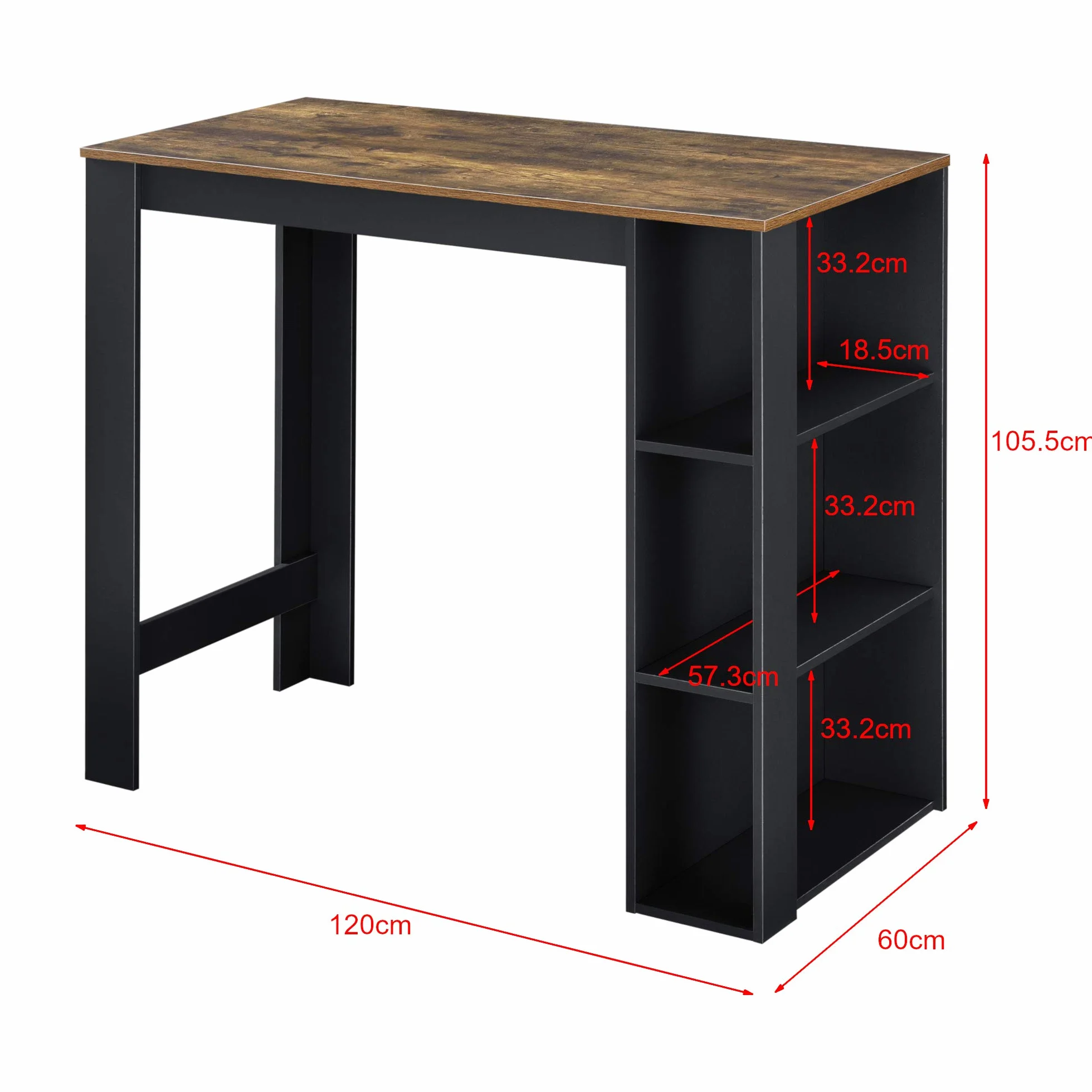 Stolik barowy ze zintegrowanym barkiem domowym 120x60x106 cm czarny o wyglądzie dębu