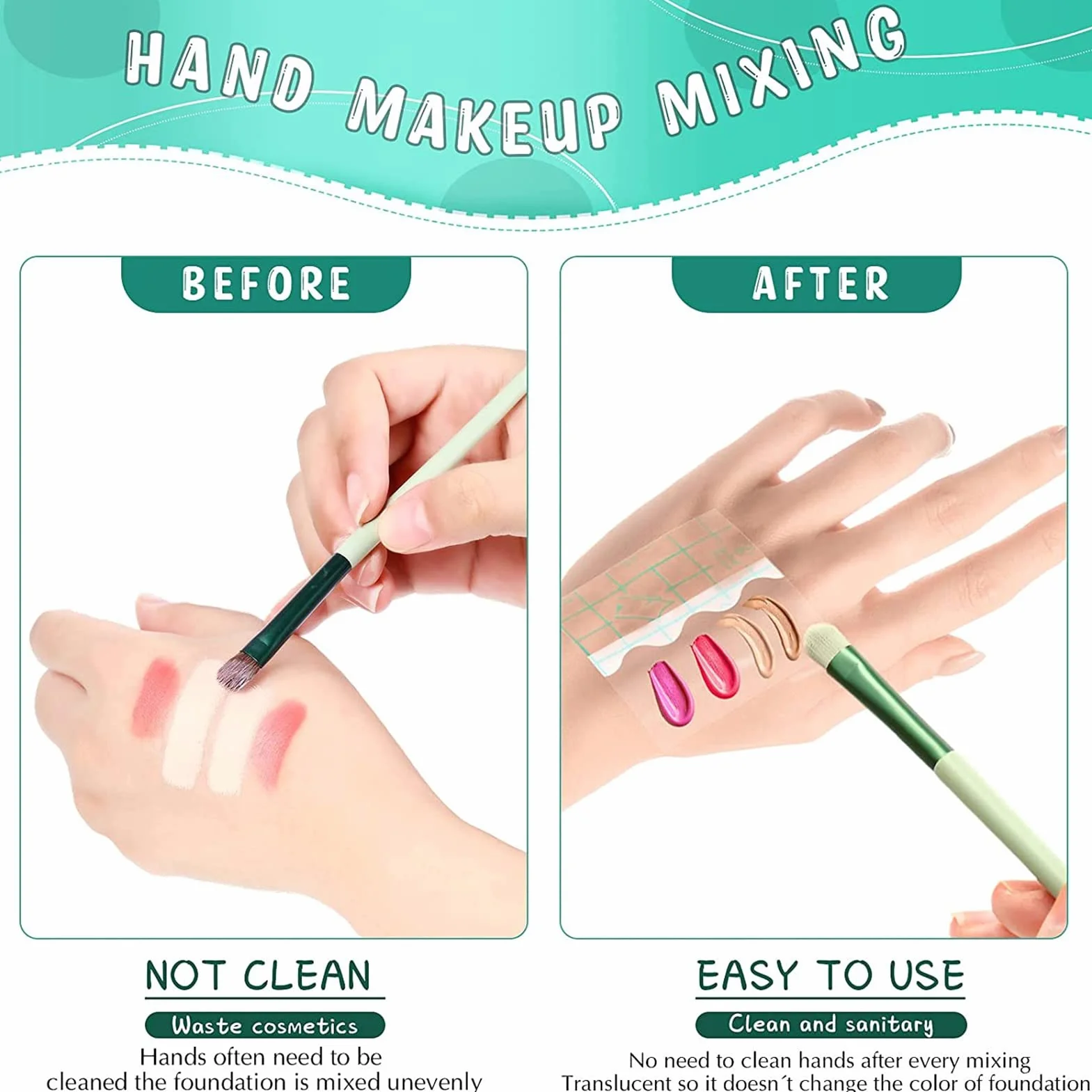 100 Sztuk Makeup Hand Palette Wodoodporna PU Film Samoprzylepna Jednorazowa Paleta Mieszania Makijażu