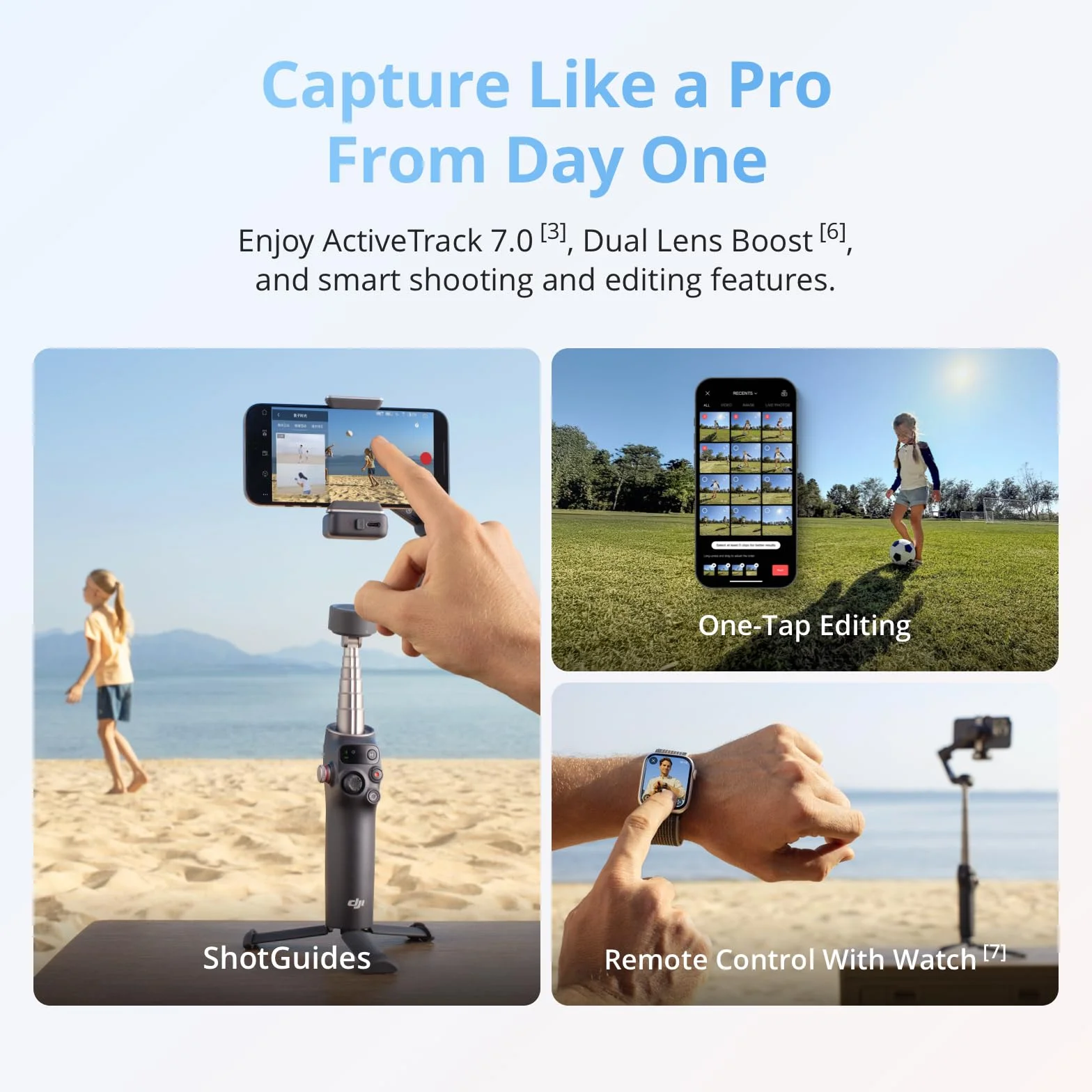 Zestaw DJI Osmo Mobile 8 Standard, stabilizator gimbala do smartfona, obrót panoramiczny 360°, wbudowany wysięgnik i statyw, czas pracy akumulatora 10 godz.
