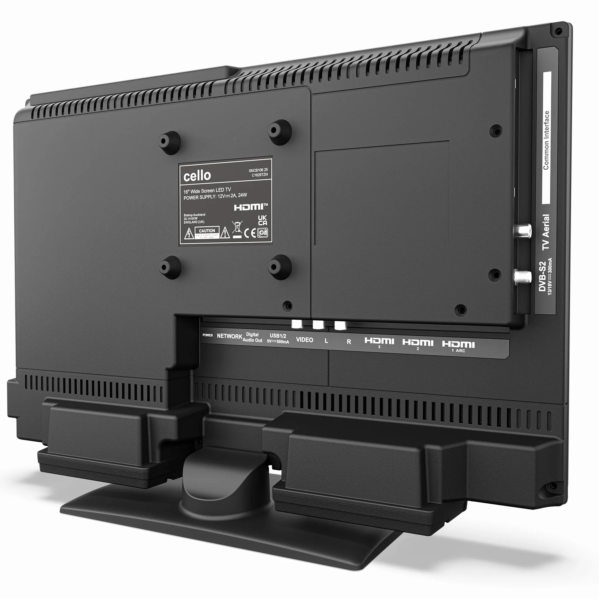 Cello C1626TZH 16" Smart TV z Tizen OS, Cloud gaming, Bluetooth, dźwięk "Pitch Perfect", idealny do kuchni, mieszkań i kompaktowych pomieszczeń, zasilanie sieciowe, potrójny tuner