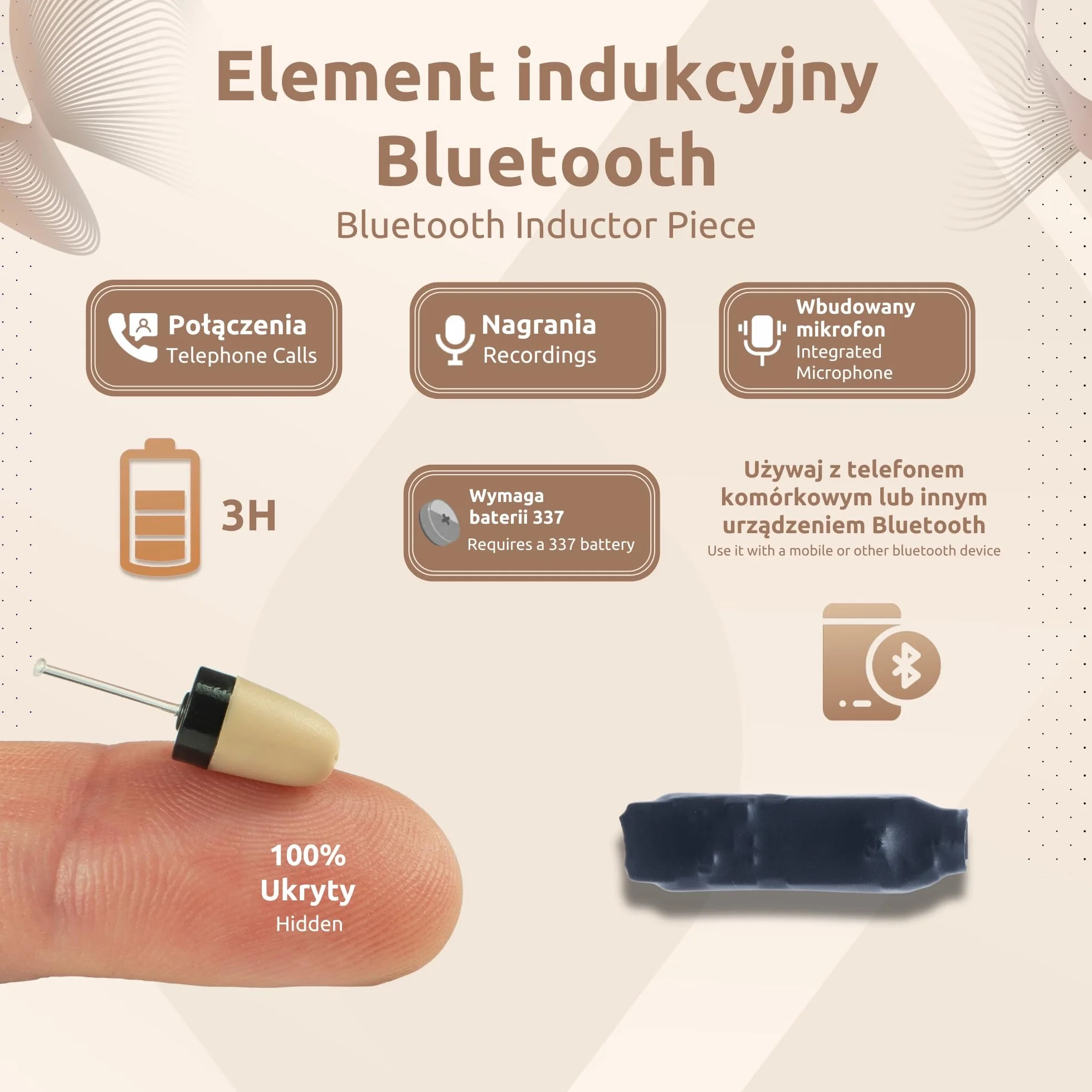 PingaOculto Słuchawka Szpiegowska Bluetooth Egzamin Ukryte Mini Niewidoczne Telefonu Mikrofonem - Słuchawki Szpiegowskie Bezprzewodowy Test (Słuchawka Szpiegowska Vip Pro SuperMini Kawałek Bluetooth)