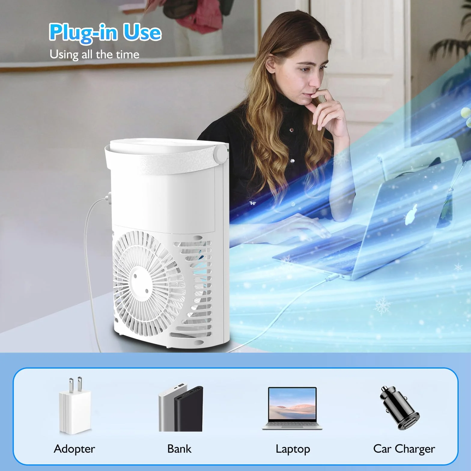 Mobilna klimatyzacja mini klimatyzator przenośny 700 ml chłodnica powietrza parowego 3 prędkości wentylator z chłodzeniem wodnym 7 LED USB Air Cooler czarny