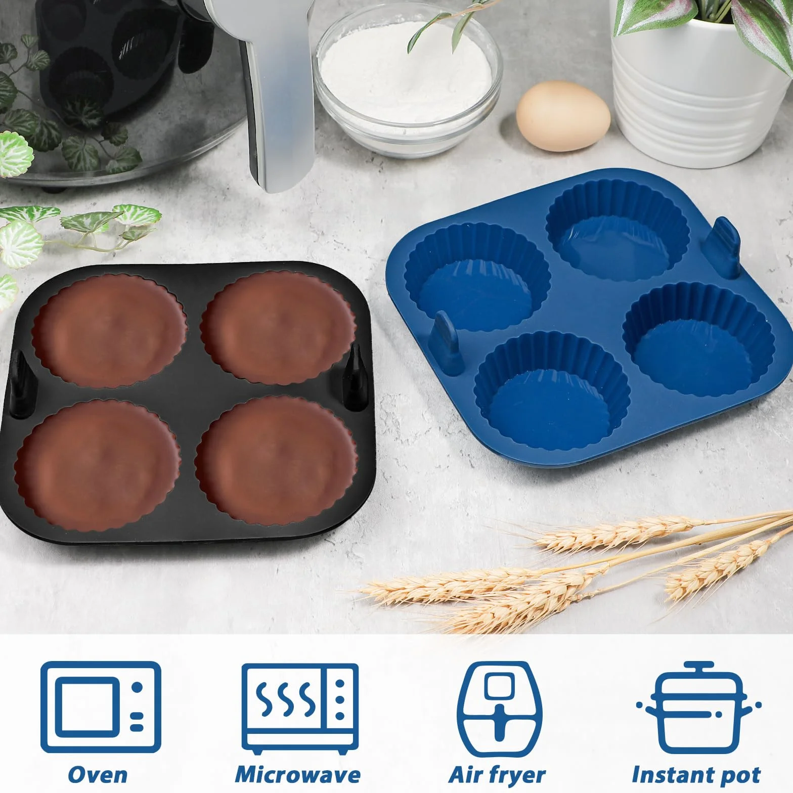 Webake Silikonowe Mini Foremki do Frytkownicy Powietrznej 7,6 cm, 4 szt., Forma do Quiche