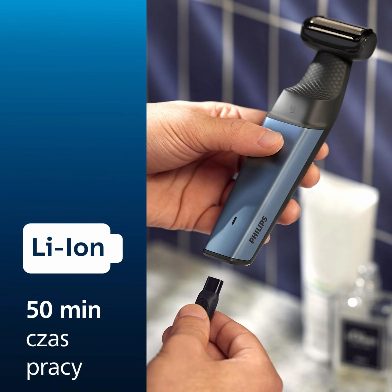 Philips Bodygroom 3000, Trymer do Pachwin i Ciała z Możliwością Użytkowania pod Prysznicem, Dokładne i Wygodne Golenie, Pielęgnacja Całego Ciała, 60 Min. Czas Pracy, Model Bg3027/03