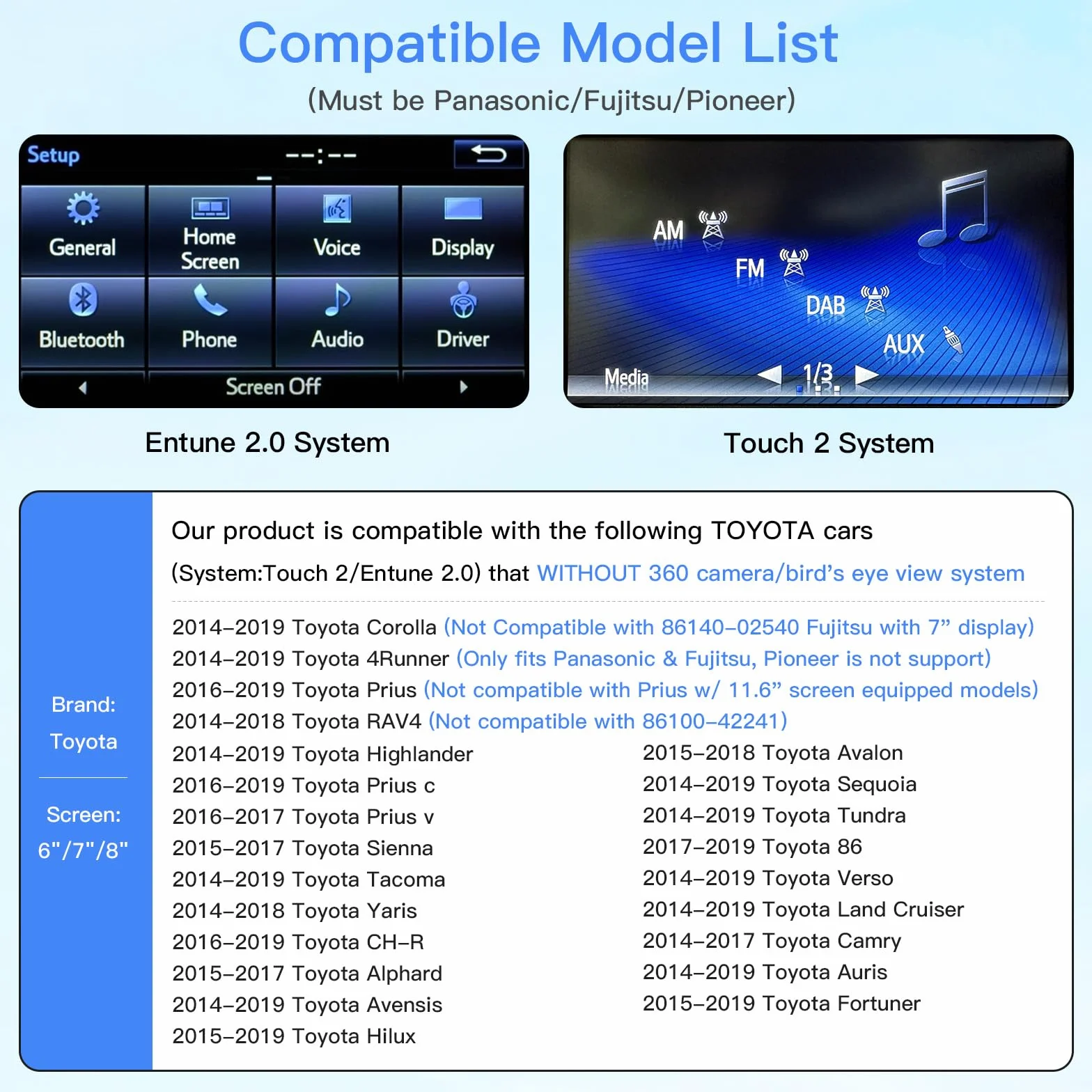 Bezprzewodowy adapter Carplay/Android do Toyota z Entune2.0 2014-2019, pasuje do Tundra/Highlander/RAV4/Tacoma/Camry/Corolla/Avalon/Prius/CH-R