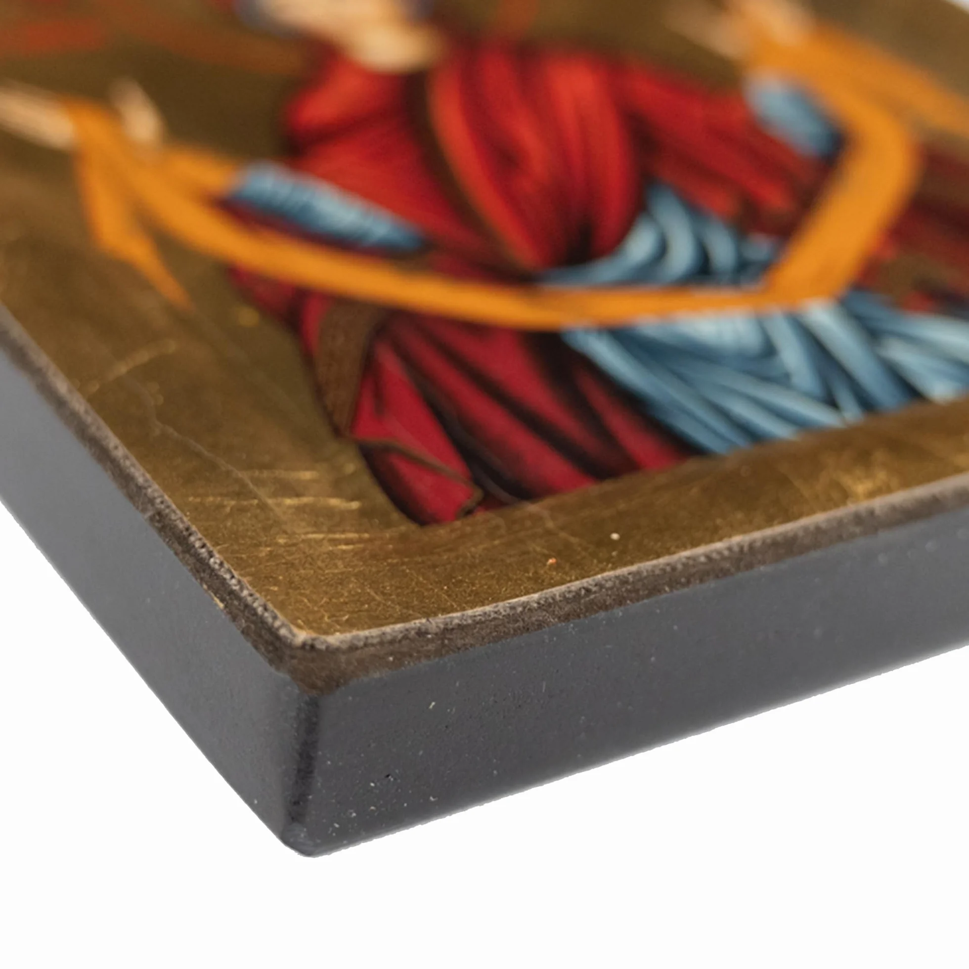 Drewniana ikona Panagia Agia Zoni tłoczona na płótnie ze złotym tłem z góry Athos 19 x 15 cm