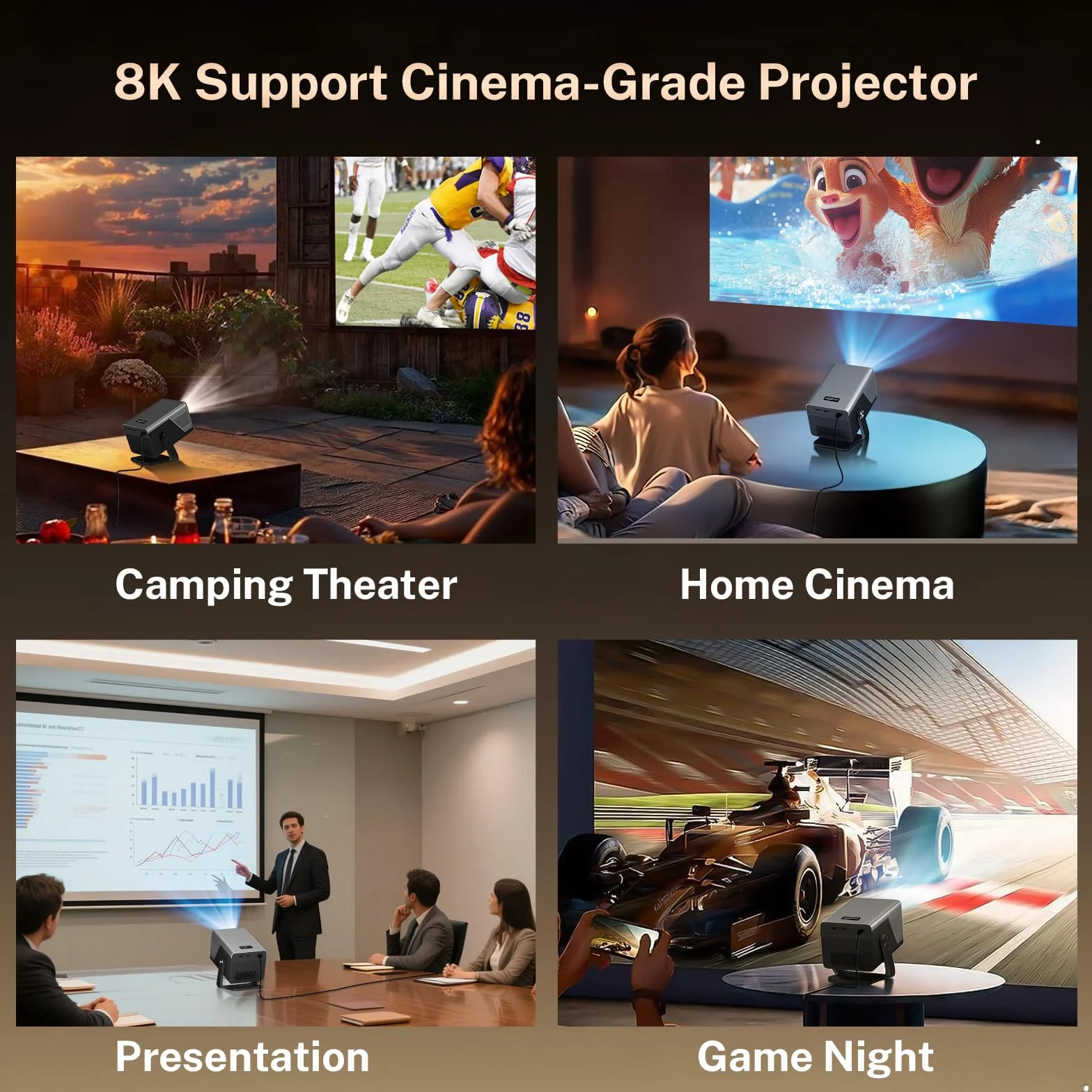 2026 nowy projektor 2000ANSI Smart Projektor Full HD Native 1080p Android14, wbudowane aplikacje autofokus/obsługa Keystone 4K, projektor kina domowego WiFi6 i Bluetooth 5.4, do iOS/Switch/PS5