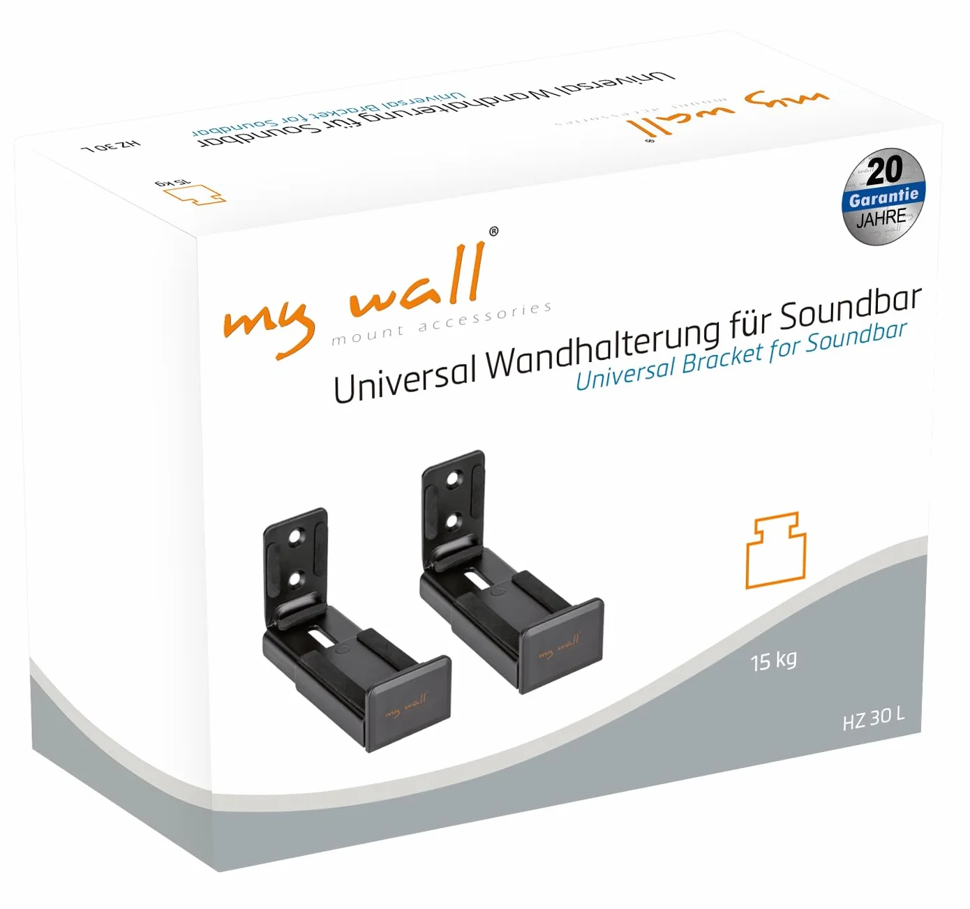 MyWall Soundbar HZ30L, uniwersalny ścienny uchwyt do głośników, głębokość 8,9-15,5 cm, antypoślizgowe wkładki EVA, maks. 15 kg