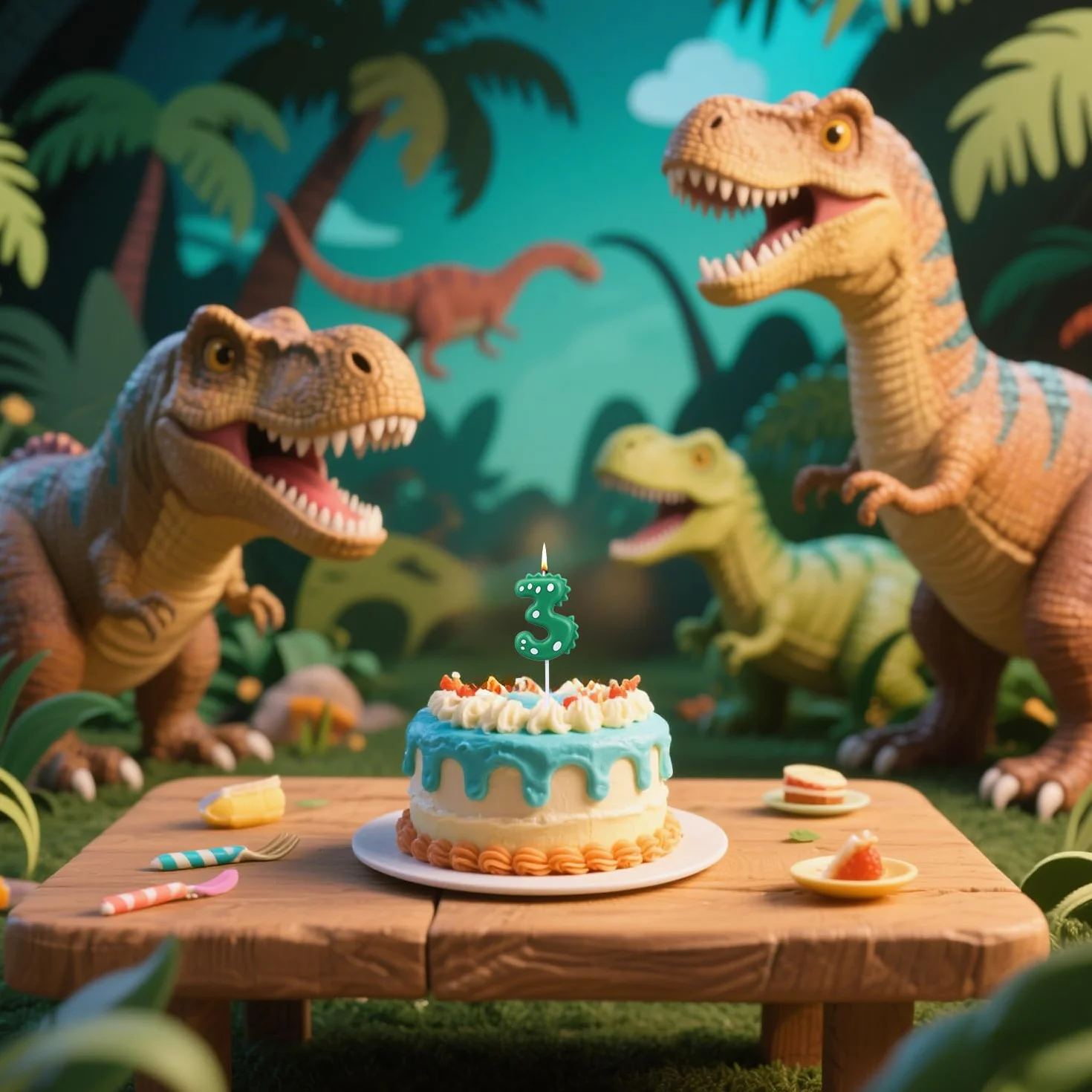 Dinosaur Świeczka Urodzinowa Cyfra 3, Zielone Cyfrowe Świeczki do Tortu, Dekoracje na Imprezę Dino dla Dzieci