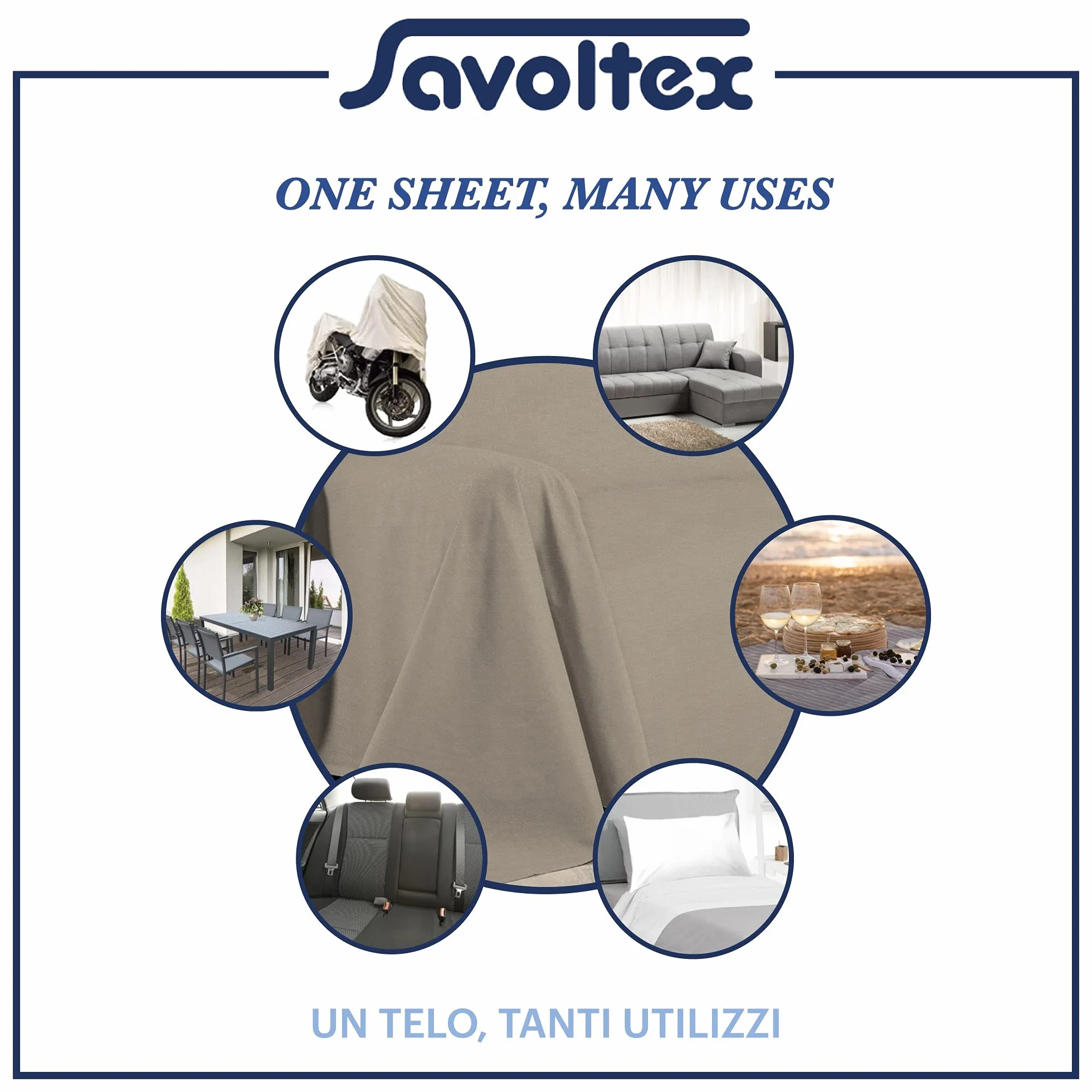 PENSIERI DELICATI Ręcznik na sofę 220 x 290 cm Made in Italy, 100% czysta bawełna z recyklingu barwiona nicią, jednolity kolor beżowy, idealny jako ręcznik meblowy, oszczędzający sofę, koc piknikowy
