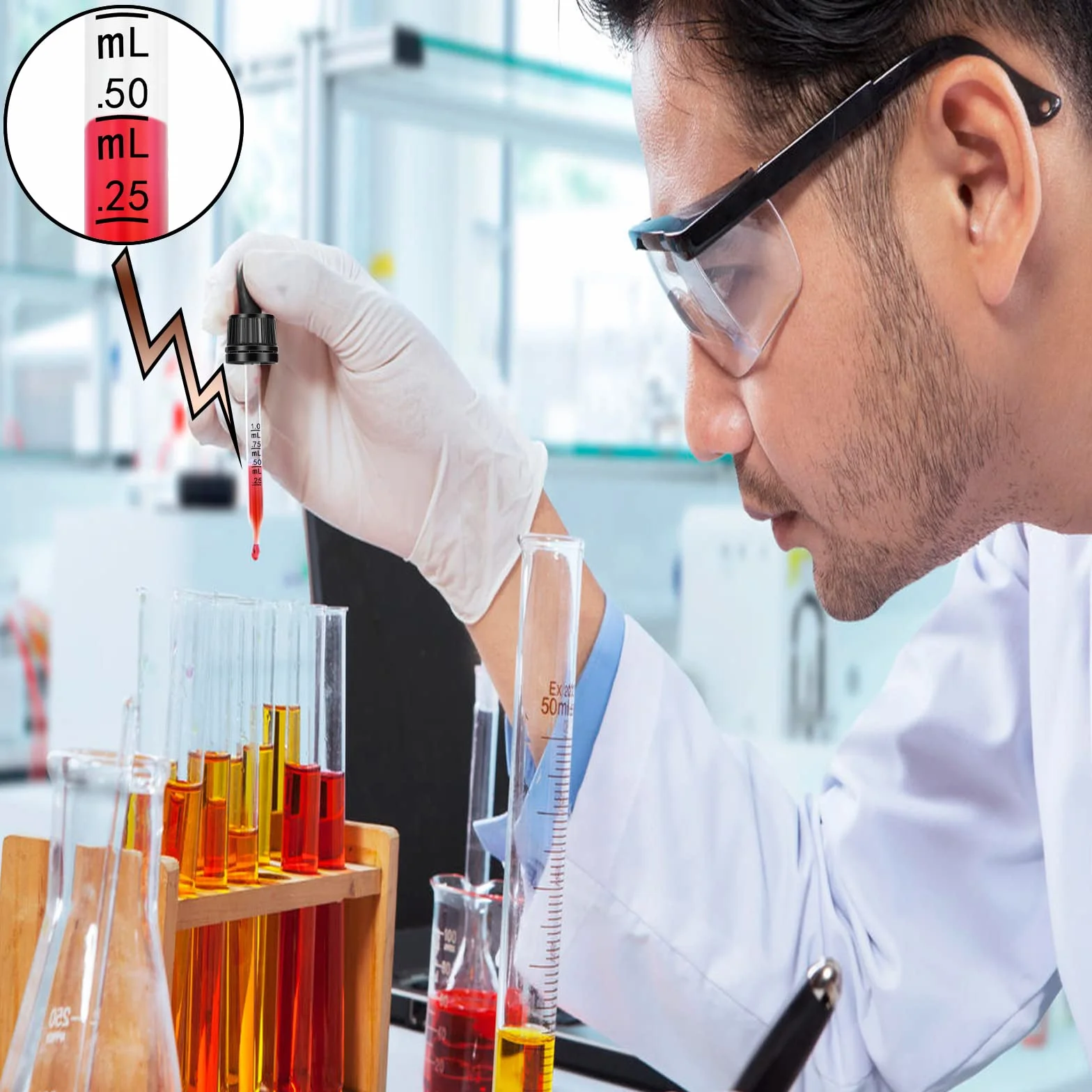 Szklana butelka z pipetą z pipetą, zestaw 2 szt. 50 ml, małe butelki z brązowego szkła, butelki z pipetą, butelki szklane z czarną nasadką z pipetą, 5 akcesoriów pomocniczych