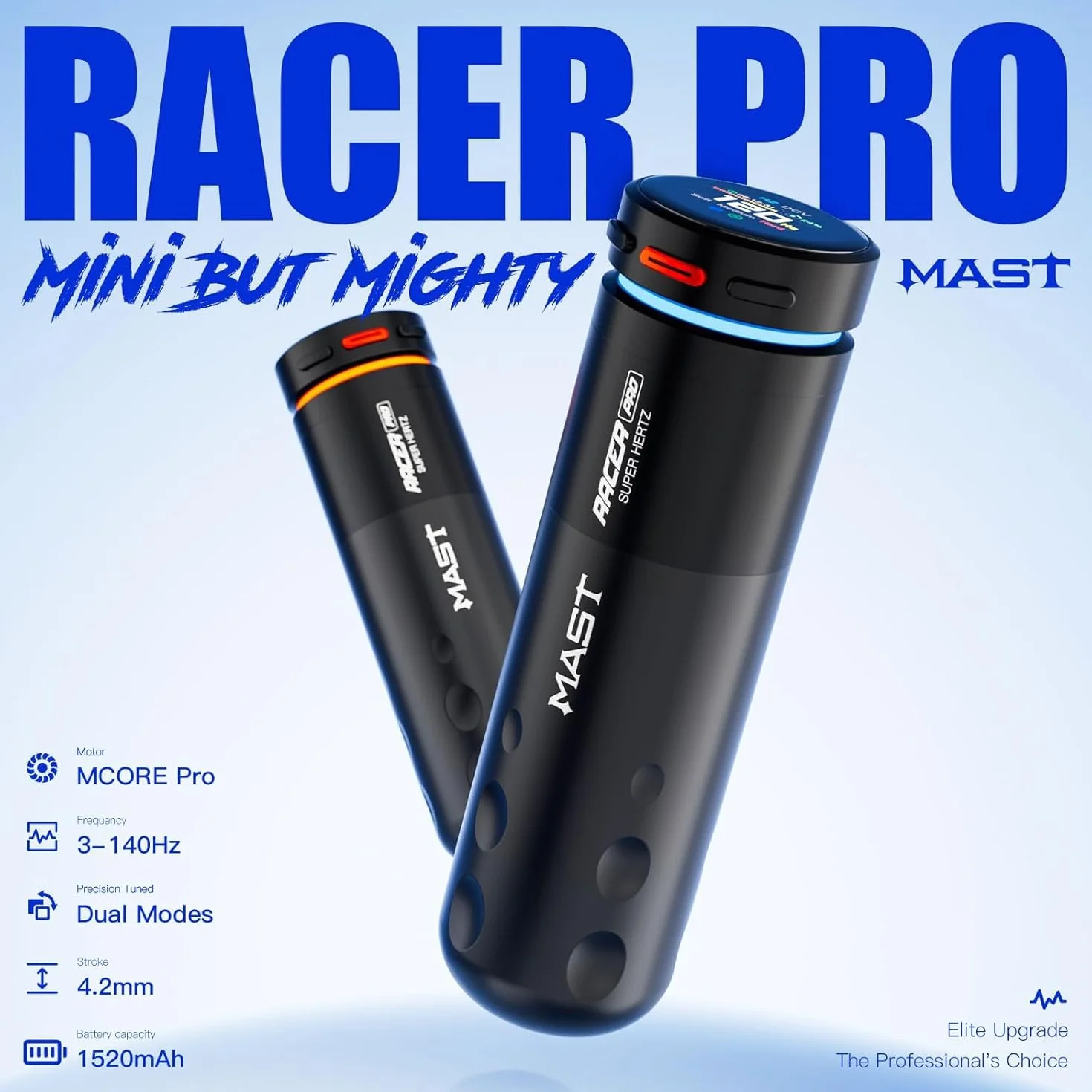 Mast Racer Pro Wireless Tattoo Machine Pen 3-140hz Adjust Soft Hard Mode 1520mAh Battery Mcore-Pro Motor Cordless Rotary Tattoo Gun