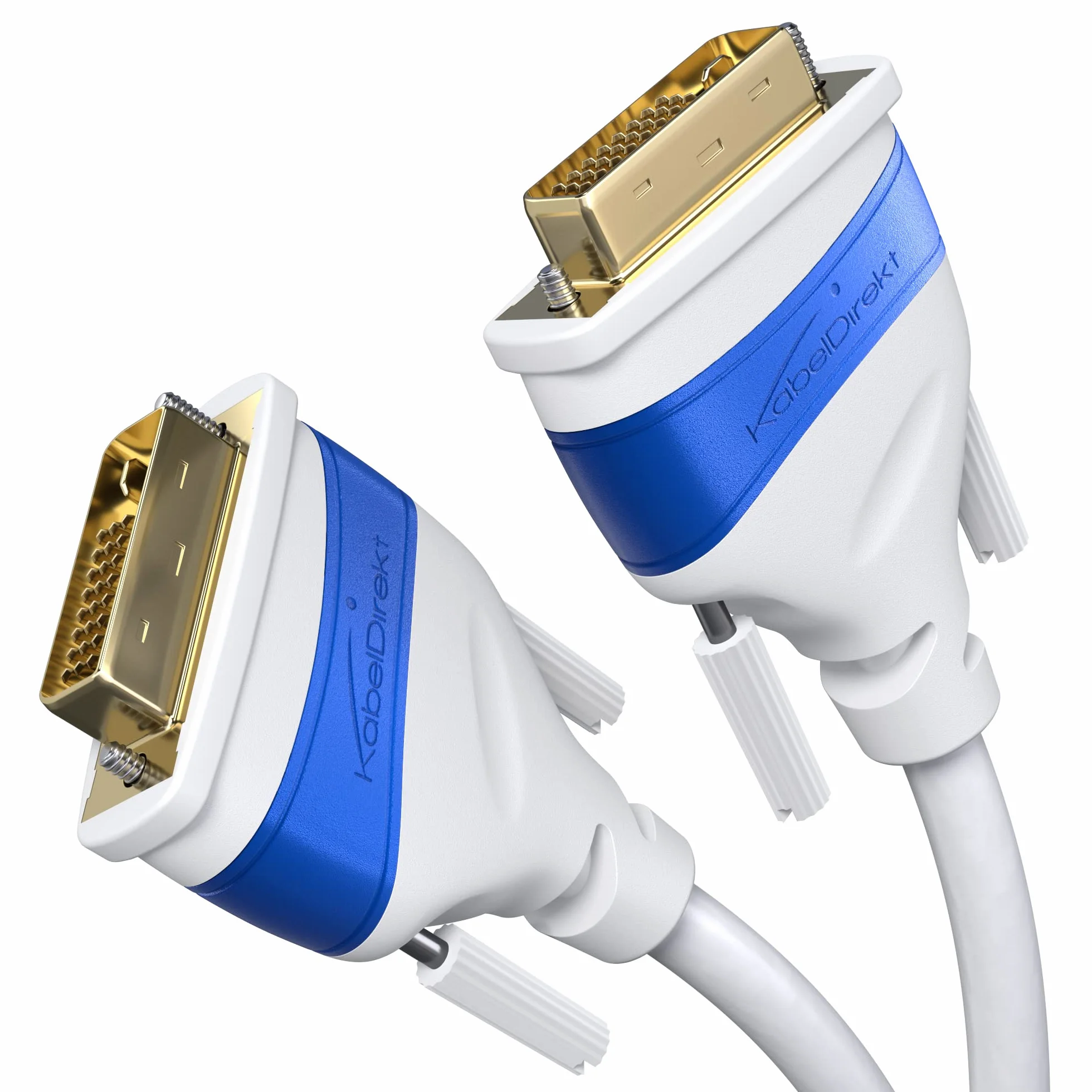 KabelDirekt – Kabel Dual Link DVI – z rdzeniem ferrytowym dla niezniekształconych sygnałów – 1 m – biały (cyfrowe kabel monitora DVI-D/24+1, do 2560×1600 przy 60 Hz lub Full HD/1080p)