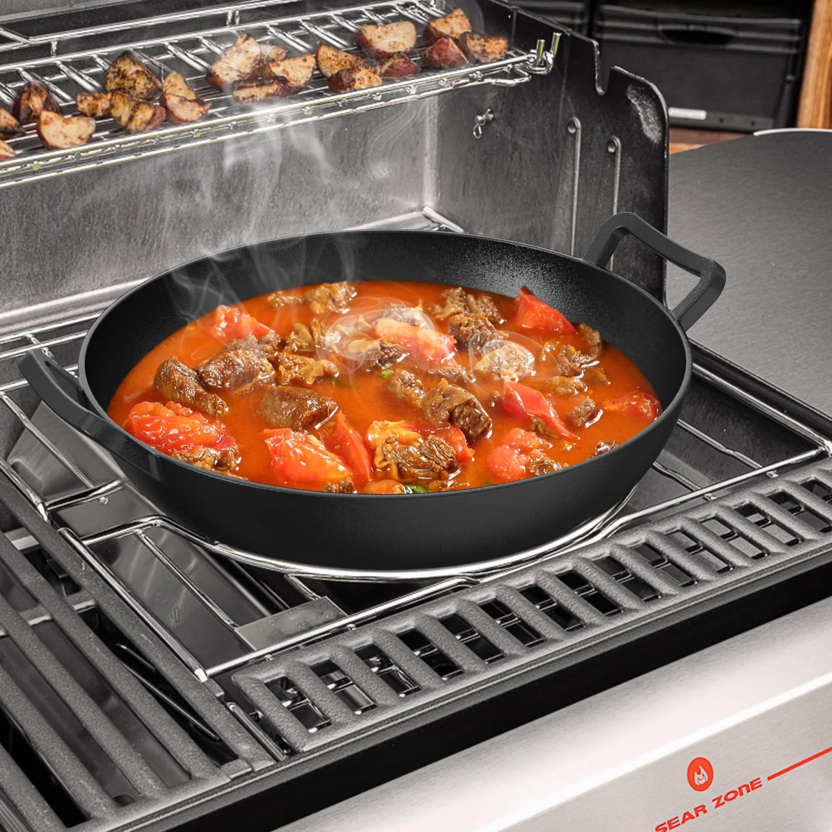 onlyfire Wok żeliwny, Ø36 cm Patelnia wok z uchwytem, patelnia żeliwna do systemu Weber Gourmet BBQ, pasująca do systemów Weber Spirit II i Genesis II GS4, patelnia do grillowania BBQ