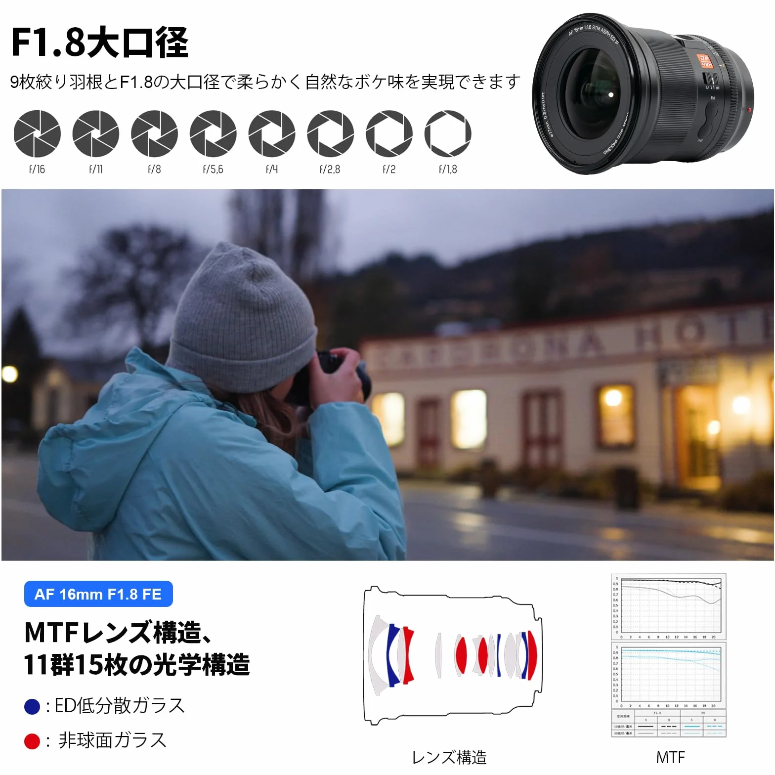 Viltrox 16 mm f1.8 obiektyw FE szerokokątny, duża przysłona, z ekranem LCD, kompatybilny z aparatami Sony E-Mount A7III A7IV A7RIII A7RIV A7C A9 A7R