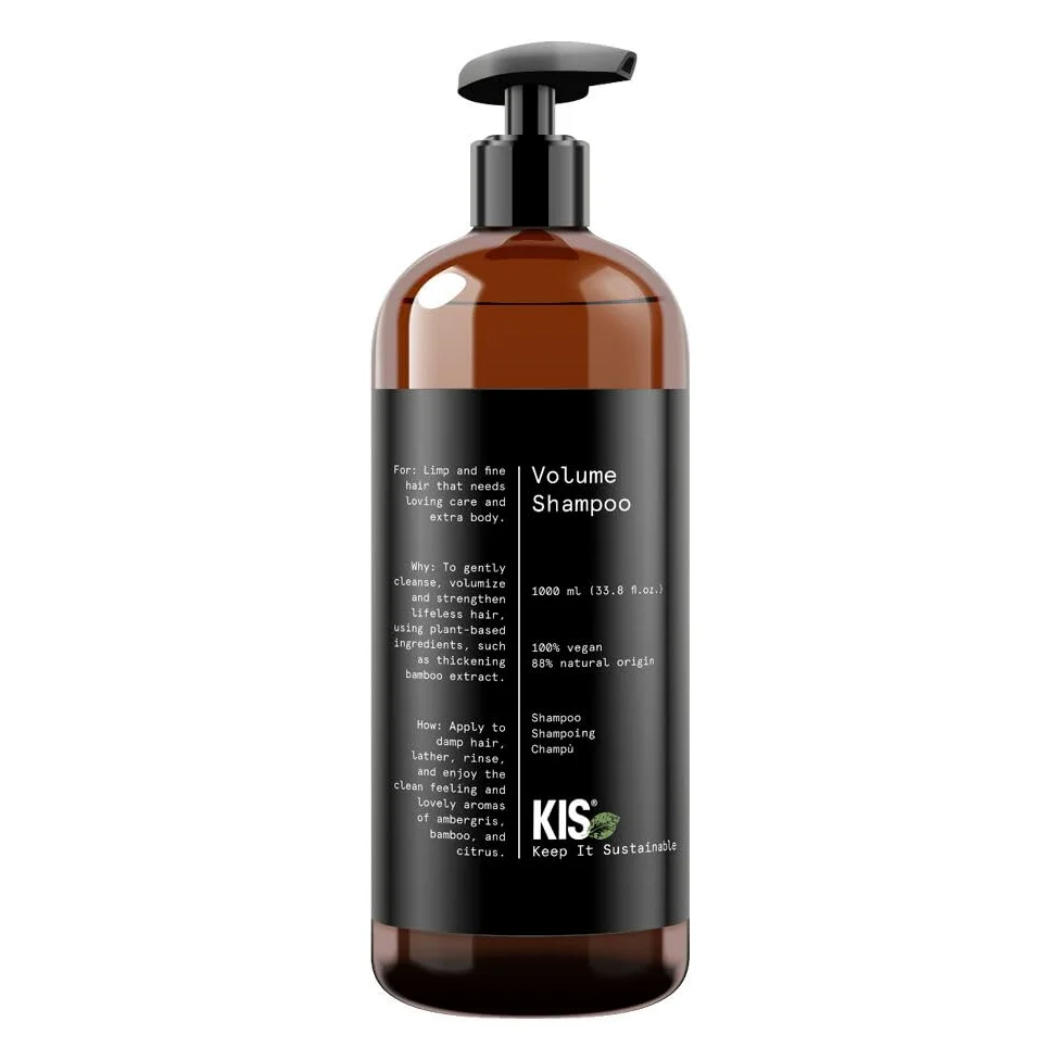 KIS Green Volume szampon – 1000 ml – zwiotczałe i delikatne włosy – 100% wegańska receptura – bez siarczanów – z ekstraktem z bambusa