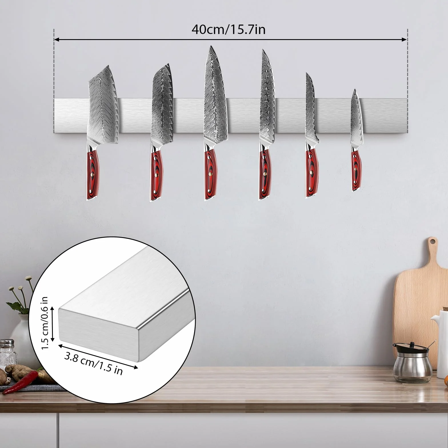 ERWEY Magnetyczny uchwyt na noże 40cm, stal nierdzewna, duża nośność, srebrny