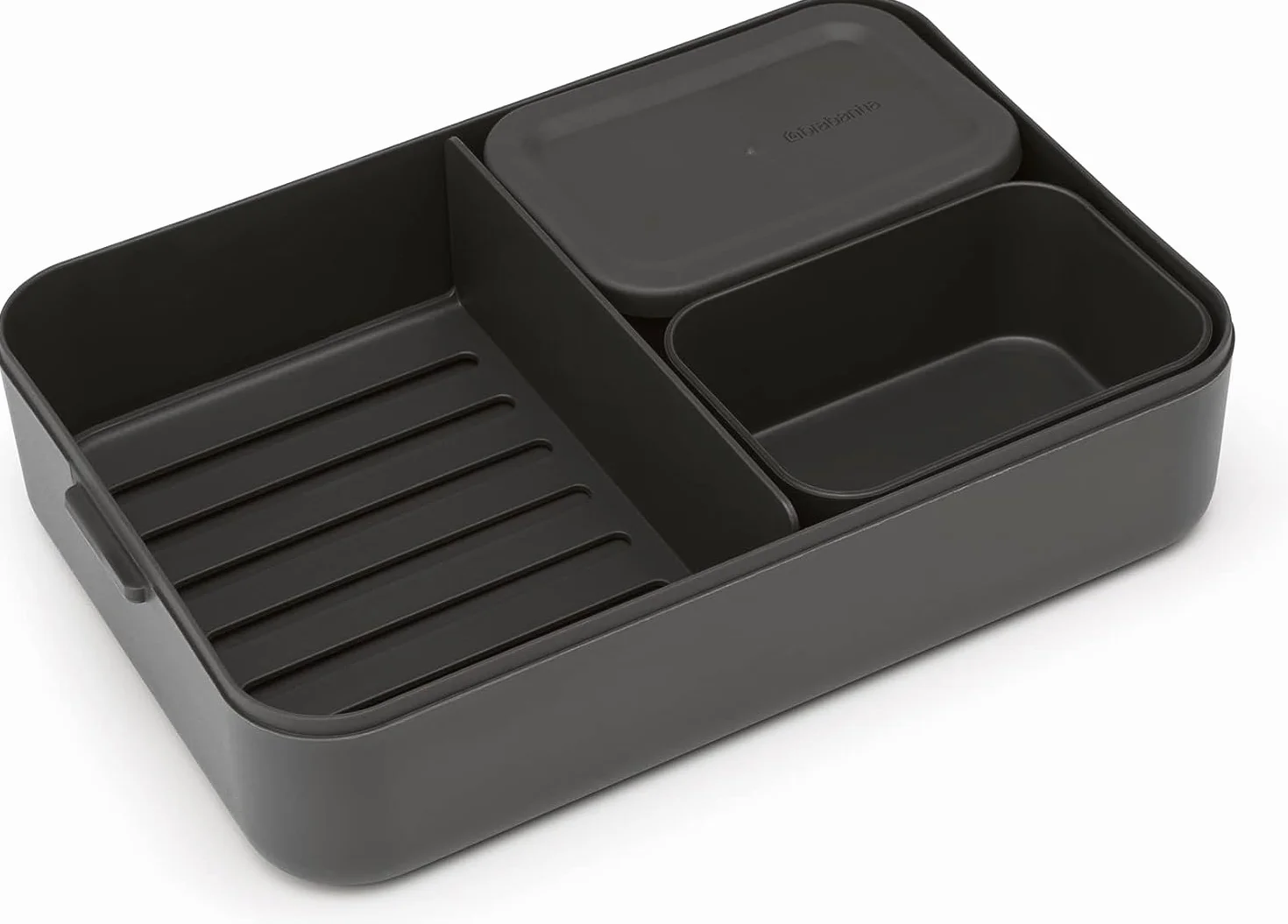 Brabantia - Make & Take Pojemnik na Lunch Bento - Duży - Wyjmowane Przegródki do Jedzenia - Pokrywka z Klipsami - Nadaje się do Zamrażarki, Zmywarki & do Mikrofalówki - Dark Grey - 26 x 17 x 6 cm