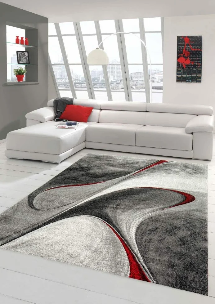 Nowoczesny designerski dywan do sypialni 160 x 230 cm szaro-czerwony