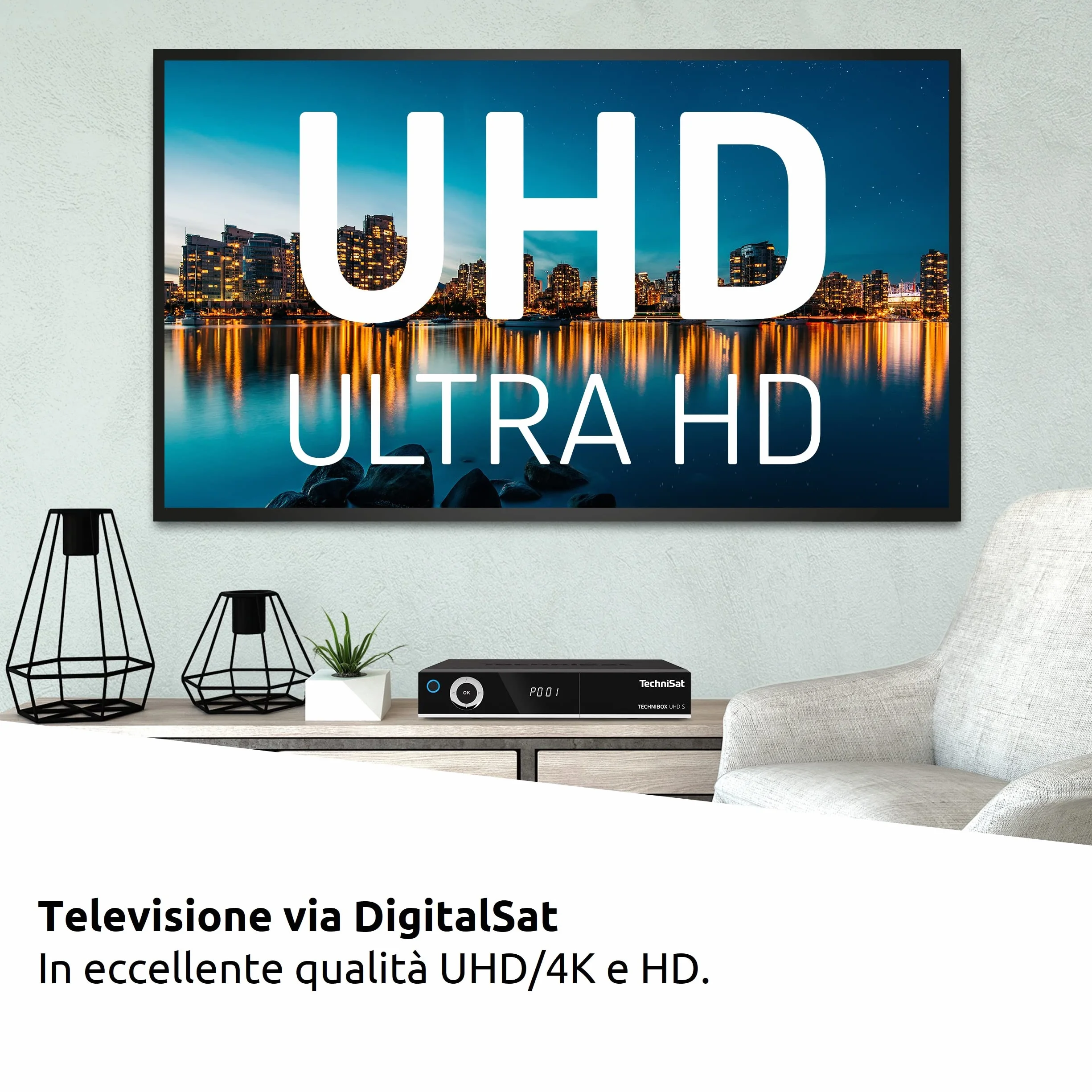 TechniSat TECHNIBOX UHD S - Odbiornik 4K Sat z podwójnym tunerem (DVB-S / DVB-S2, sterowanie głosowe Alexa, Smart TV, sterowanie aplikacją, funkcja nagrywania PVR, WLAN, LAN, CI +, USB 3.0) czarny