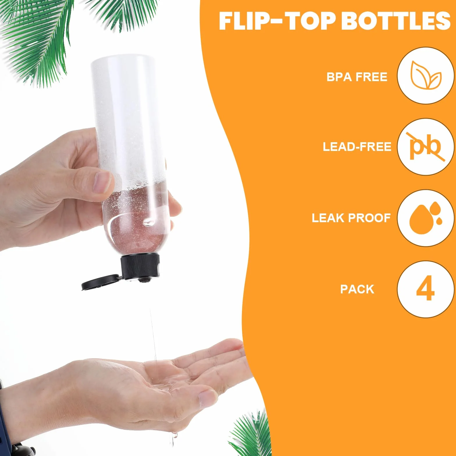 Qianyu Plastikowe butelki podróżne o pojemności 200 ml z klapką wielokrotnego użytku, przezroczyste, szczelne, wyciskane, pusty dozownik kosmetyków, pojemnik na przybory toaletowe, szampon i balsam (4