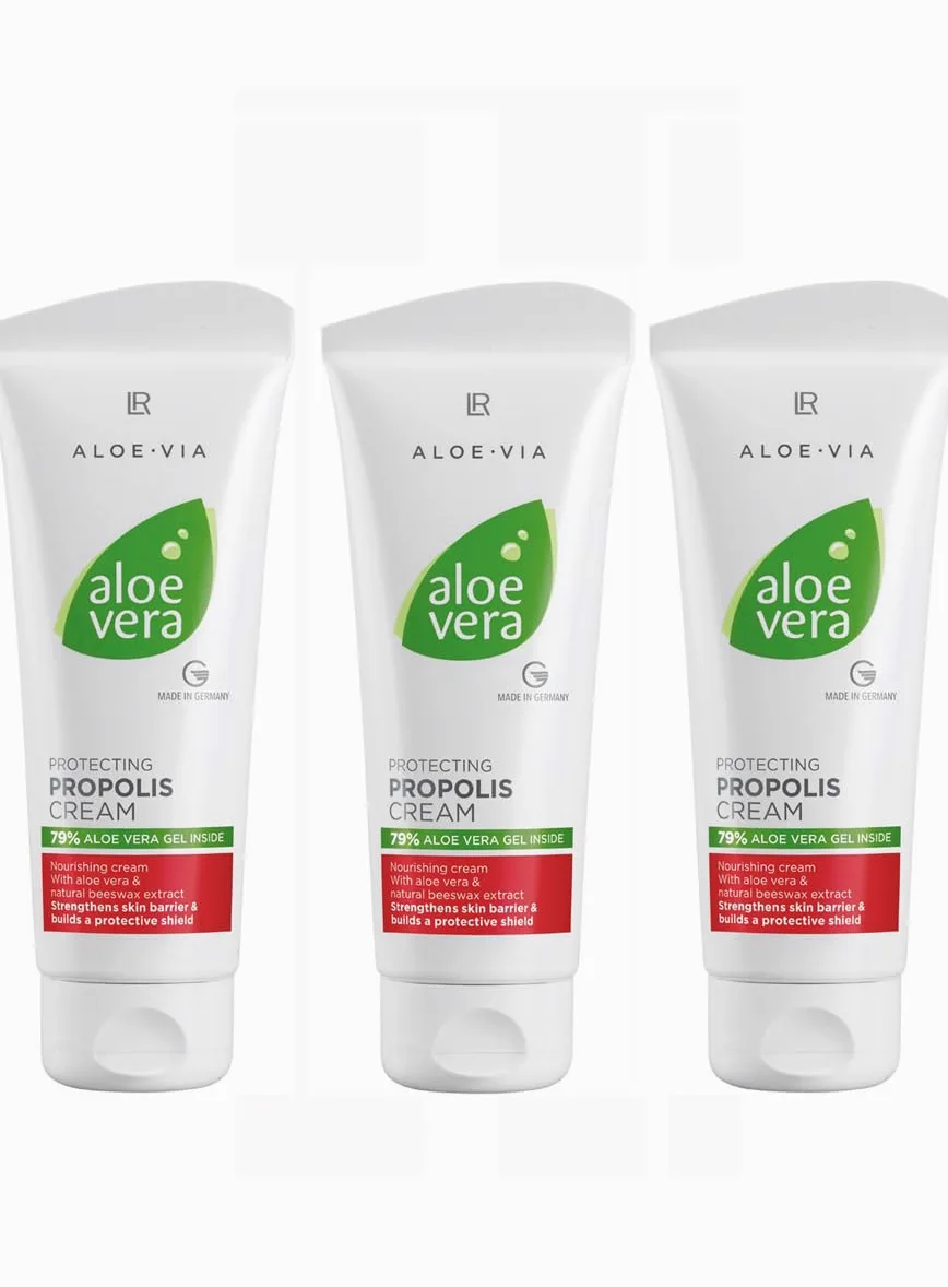 LR Aloe Vera krem ochronny z propolisem, 3 x 100 ml, z 79% żelem z liści aloesu, żel fermentowany, do suchej skóry,