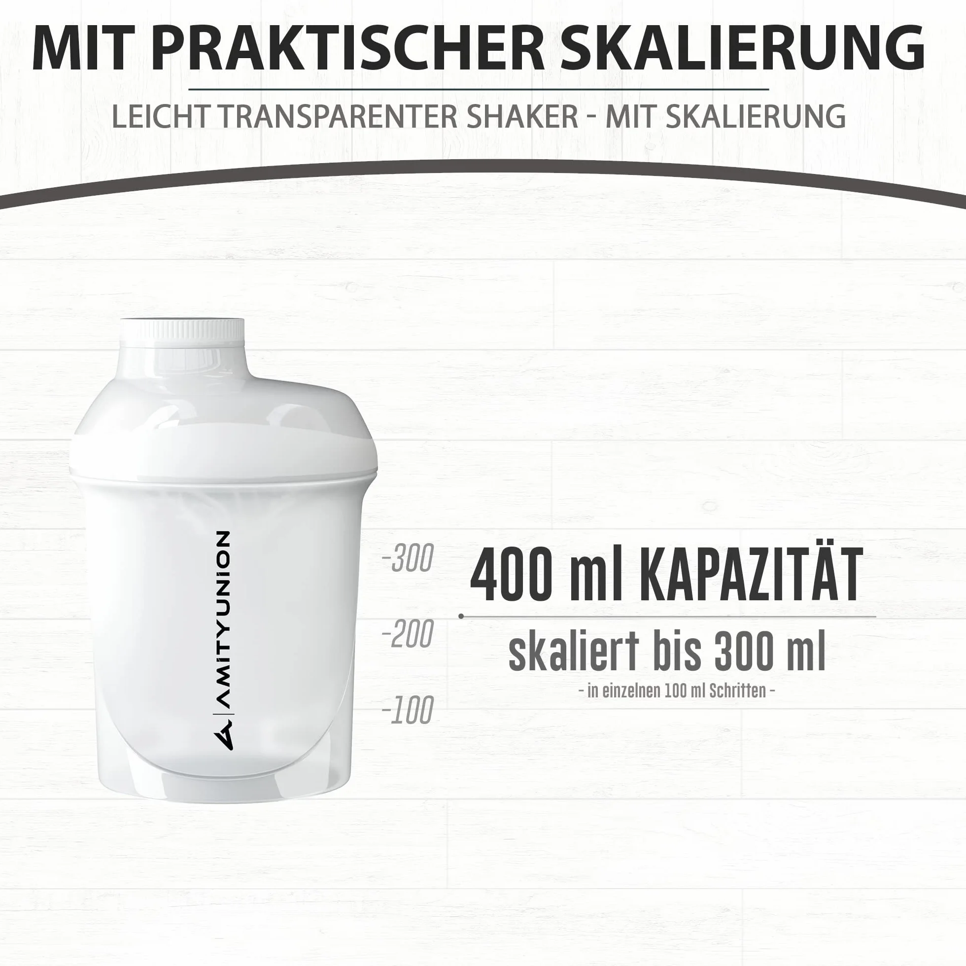 AMITYUNION Protein Shaker 400 ml - Szczelny shaker bez BPA z sitkiem i skalą