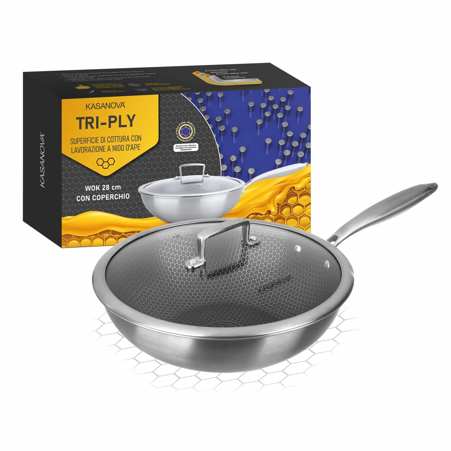 Wok trójwarstwowy 28 cm z pokrywą