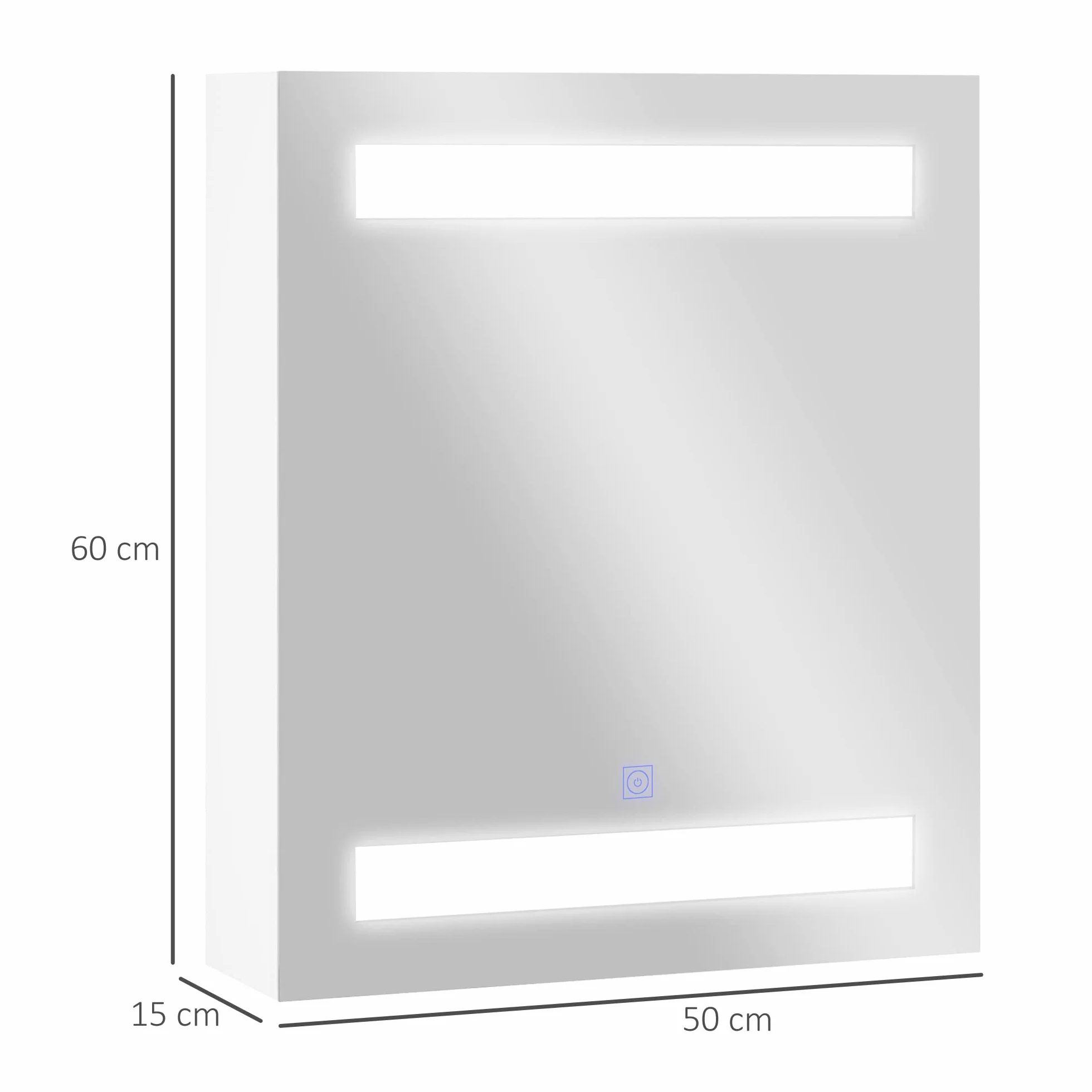 HOMCOM Podświetlane lustro LED Szafka ścienna Projekt łazienki 2 w 1 Słońce. 50L x 15 l x 60H cm MDF Biały