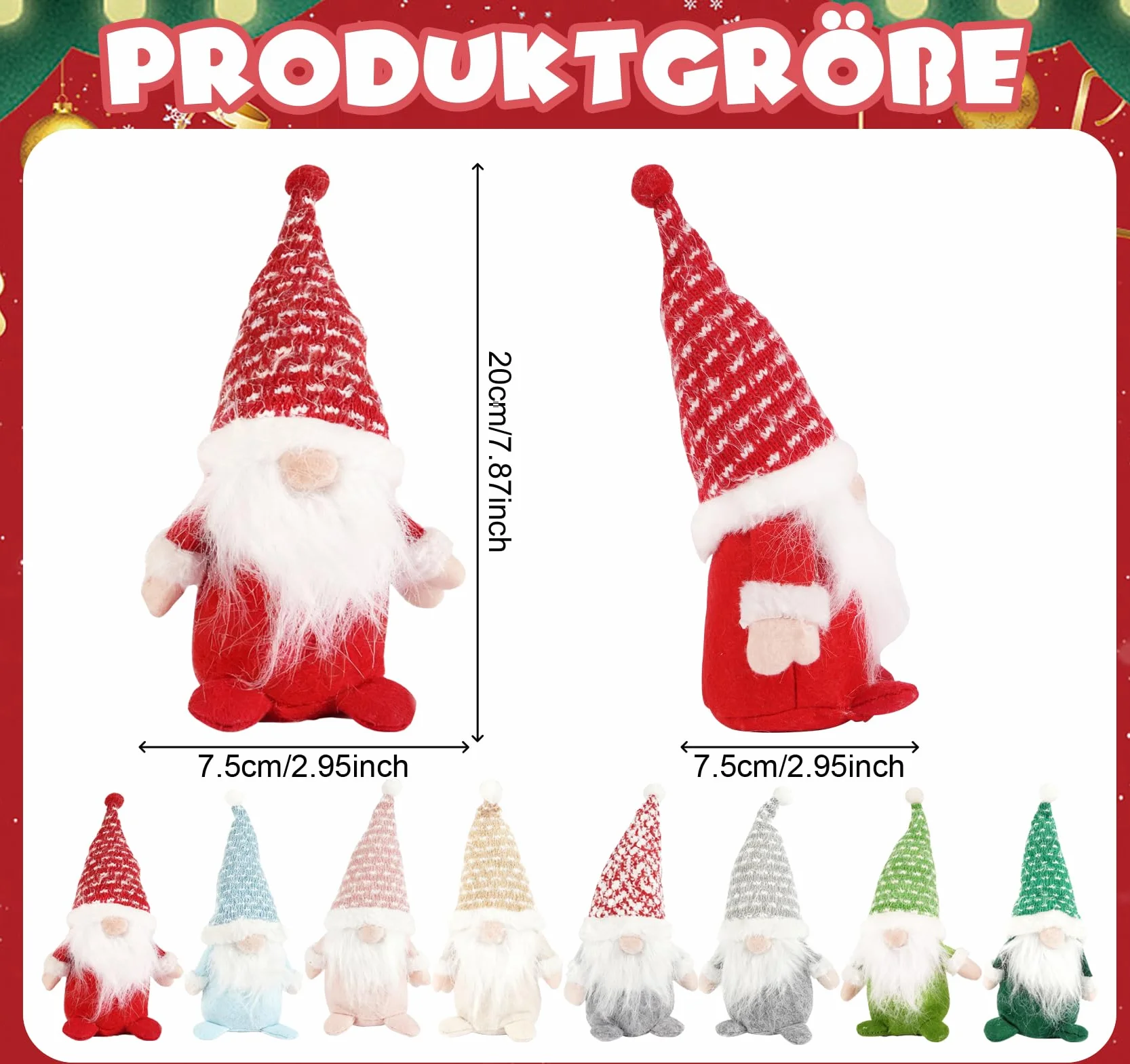 Anstore Wichtel Deko 20 cm świąteczne figurki 8-pack krasnoludków ozdoby bożonarodzeniowe
