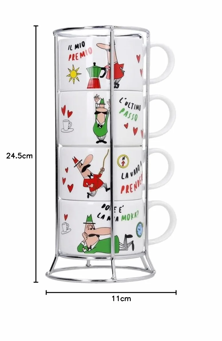 Bialetti Zestaw 4 filiżanek do espresso Italia z uchwytem
