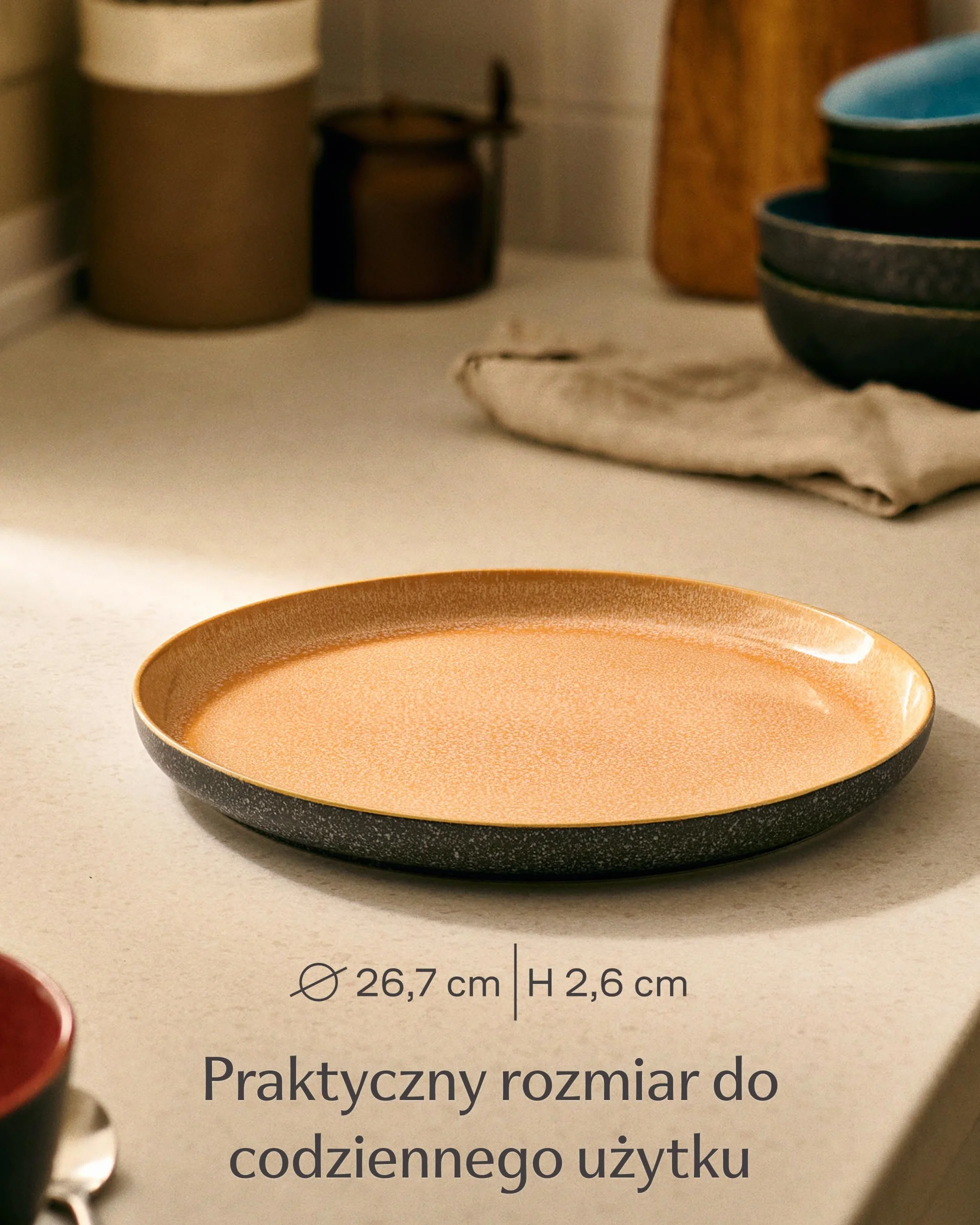 Zestaw 4 Talerzy Obiadowych z Kamionki Ø26,7 cm Ręcznie Wykonane Reaktywne Emaliowanie Żywe Kolory Odpowiednie do Kuchenki Mikrofalowej i Zmywarki