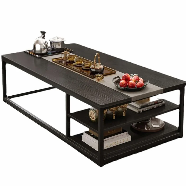 Stolik Kawowy Nowoczesny Ława 120x60x45 cm Czarny Metalowa Rama Loft Industrialny